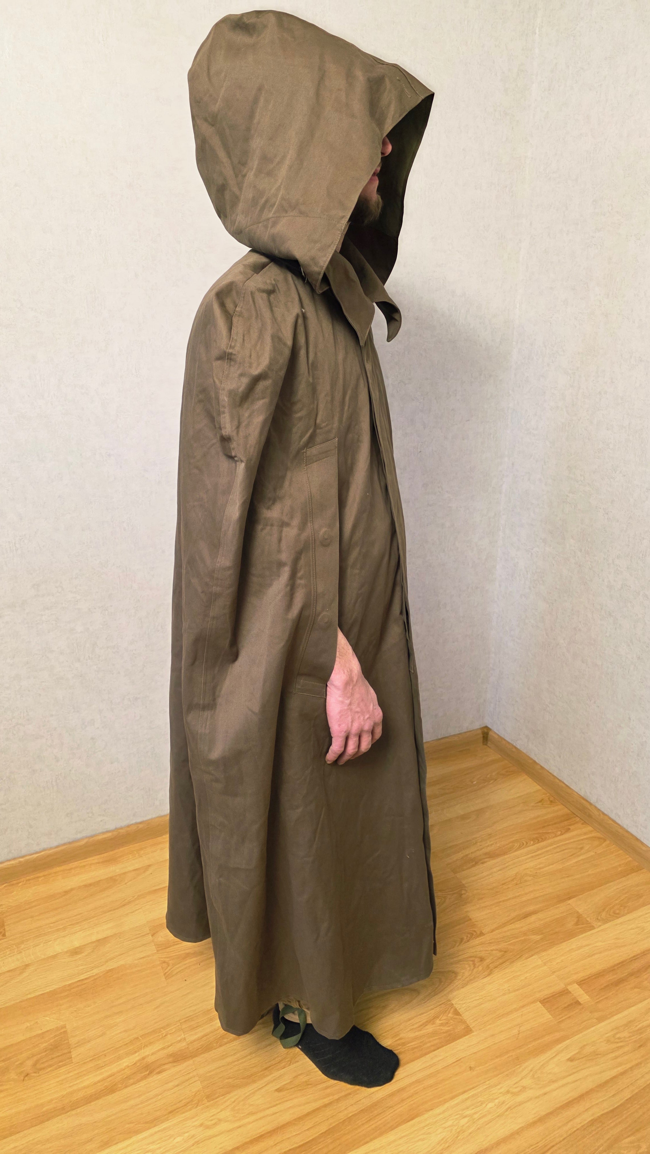 Vintage Soviet USSR Rubberized Canvas Rain Cape Tent Hooded Poncho