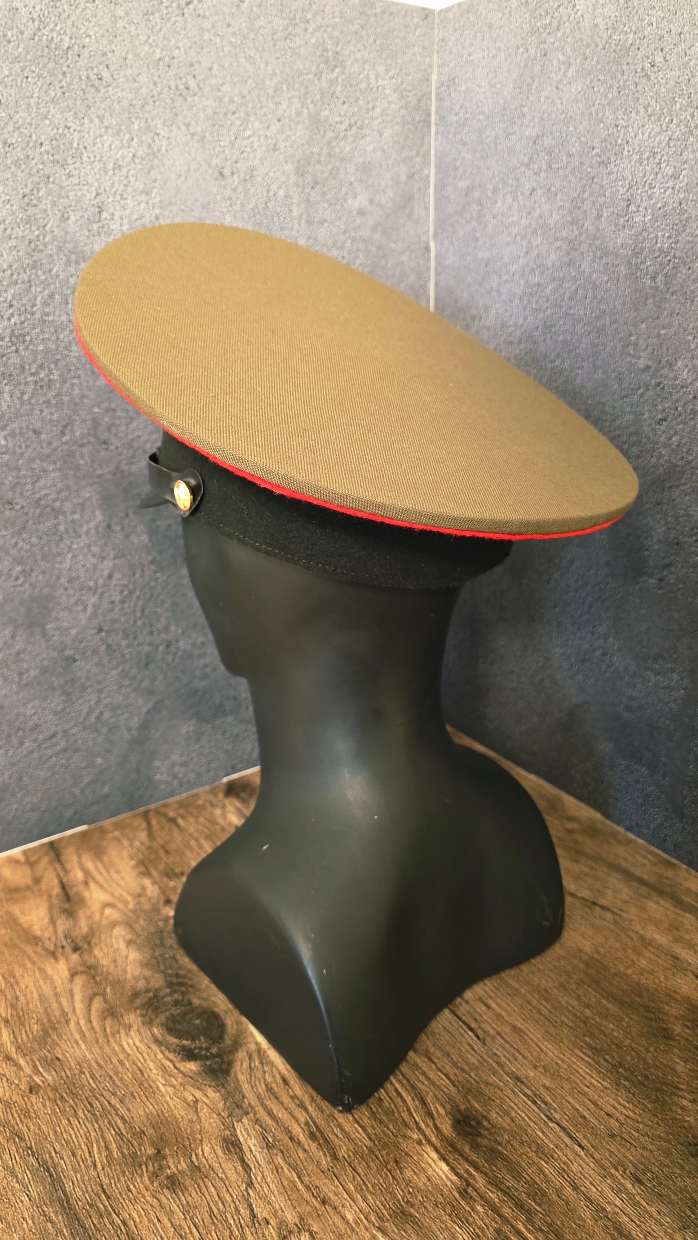 Vintage Soviet USSR Soldier Visor Cap 1969 Pattern Khaki Crown Red Piping