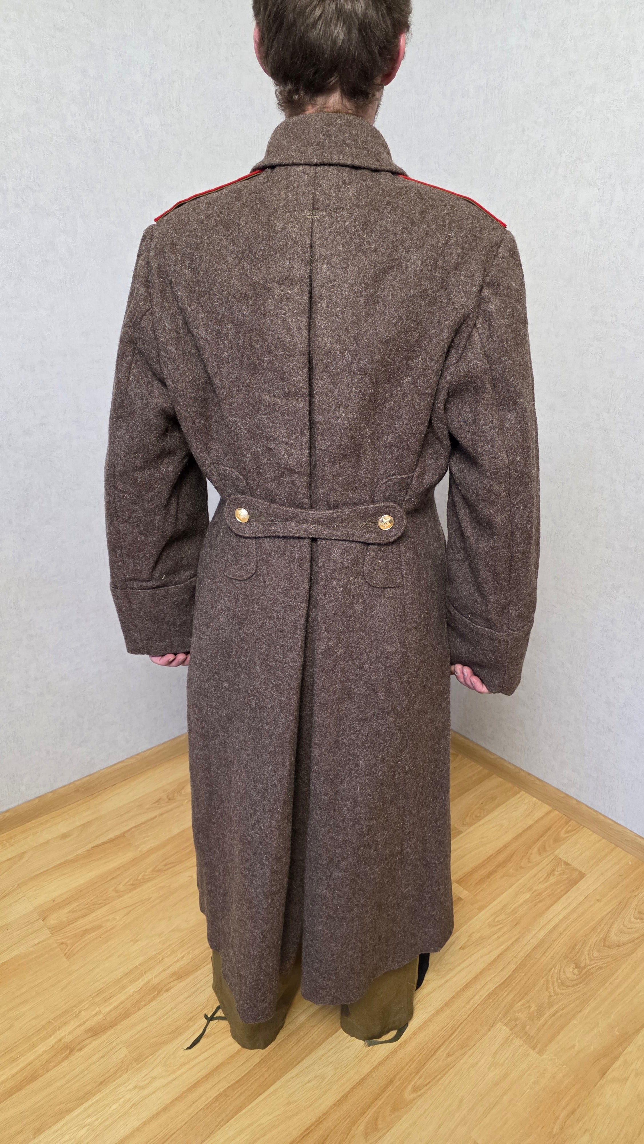 Vintage Soviet USSR Soldier Wool Greatcoat Red Collar Tabs Overcoat