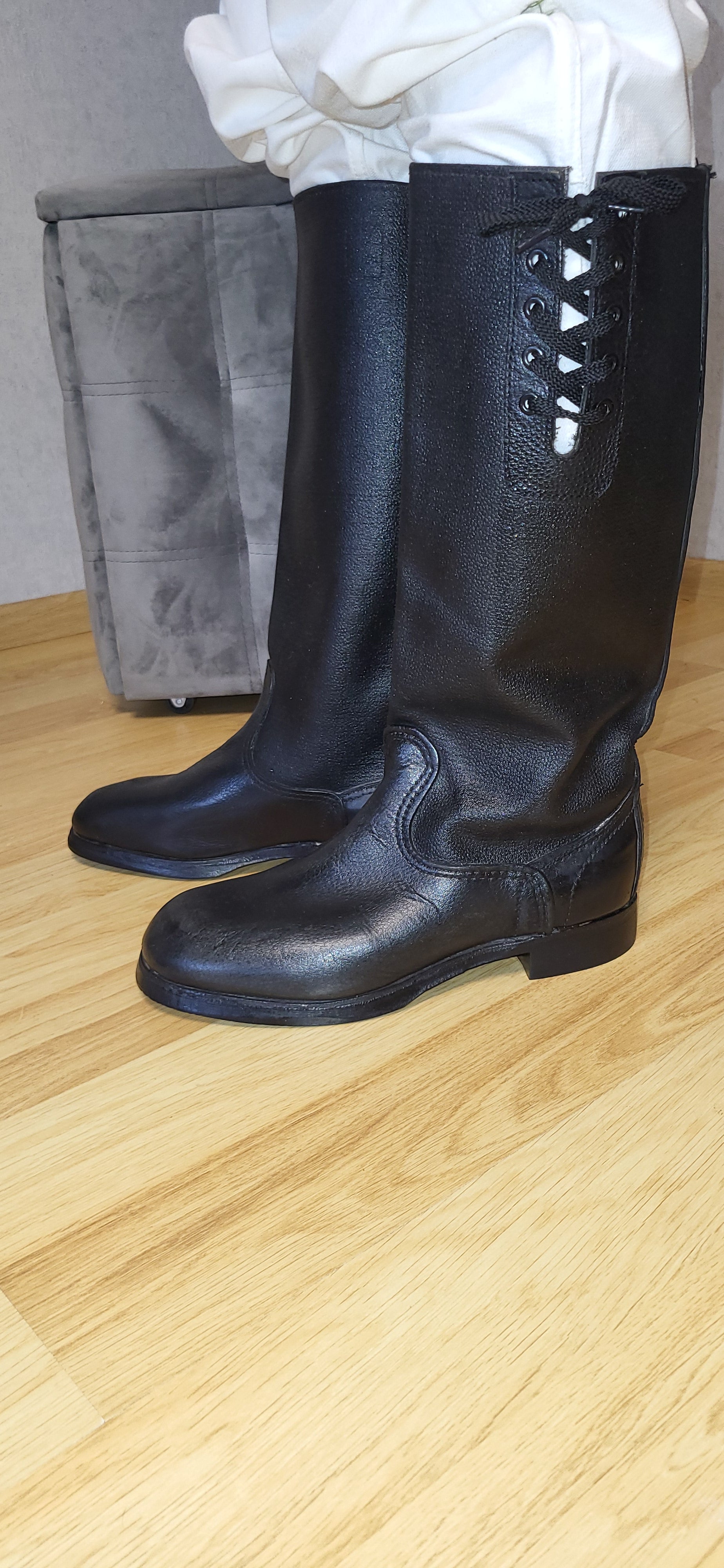 Vintage Soviet VDV Kirza Lace-Up Tall Boots USSR Side Lacing Boots