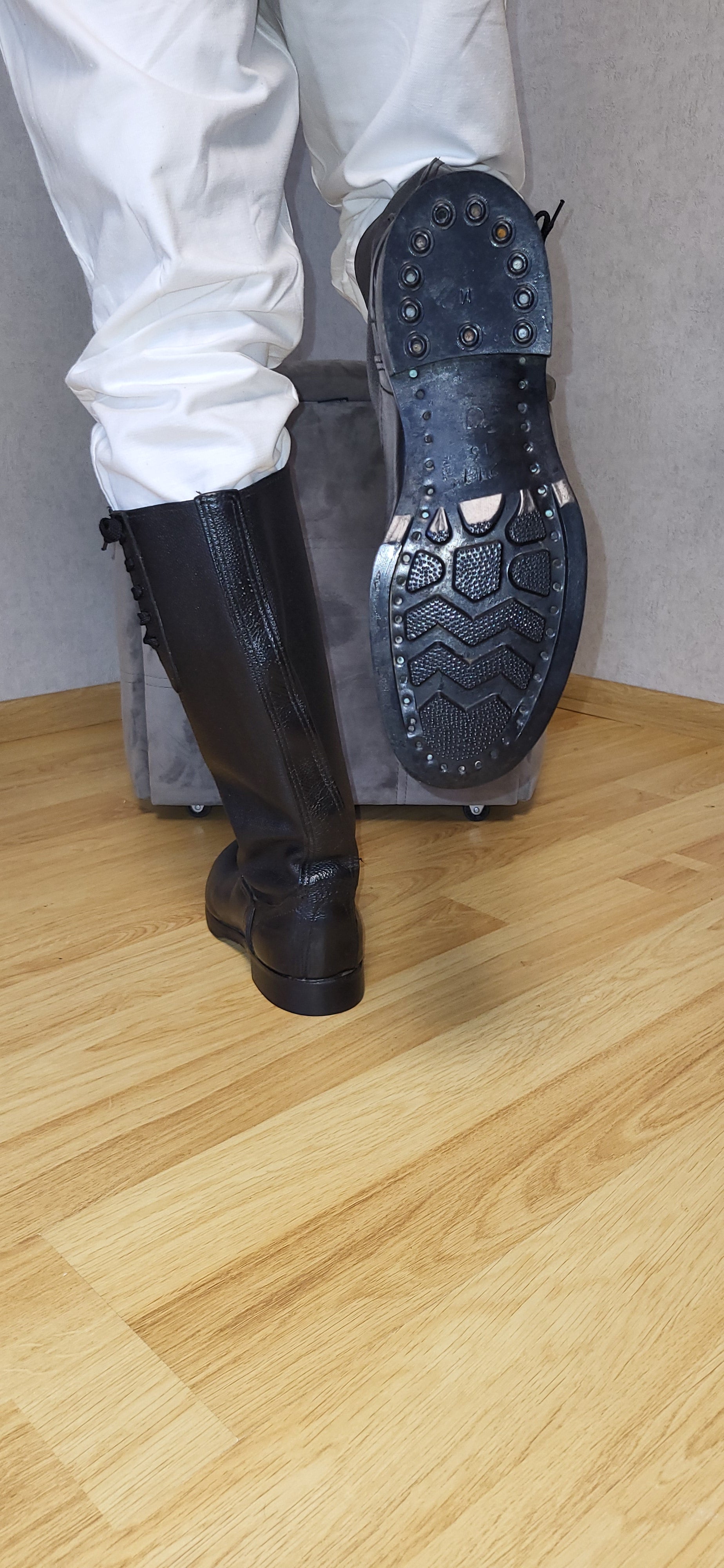Vintage Soviet VDV Kirza Lace-Up Tall Boots USSR Side Lacing Boots