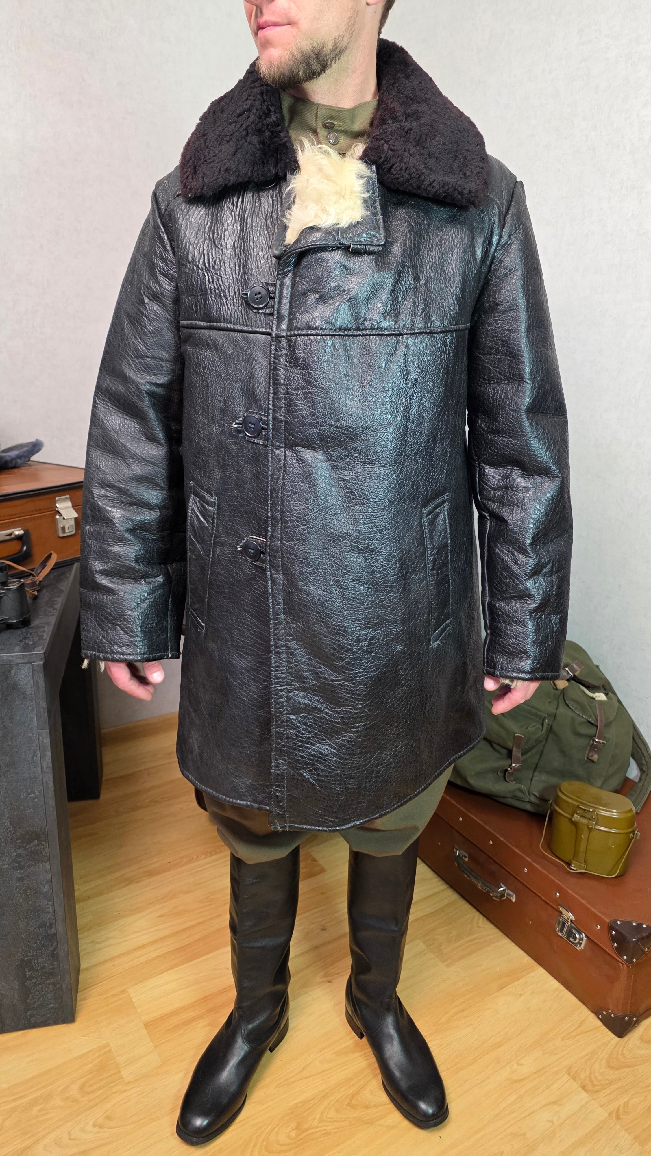 Vintage Soviet VMF Kozhukh Sheepskin Coat USSR Naval Winter Bekesha