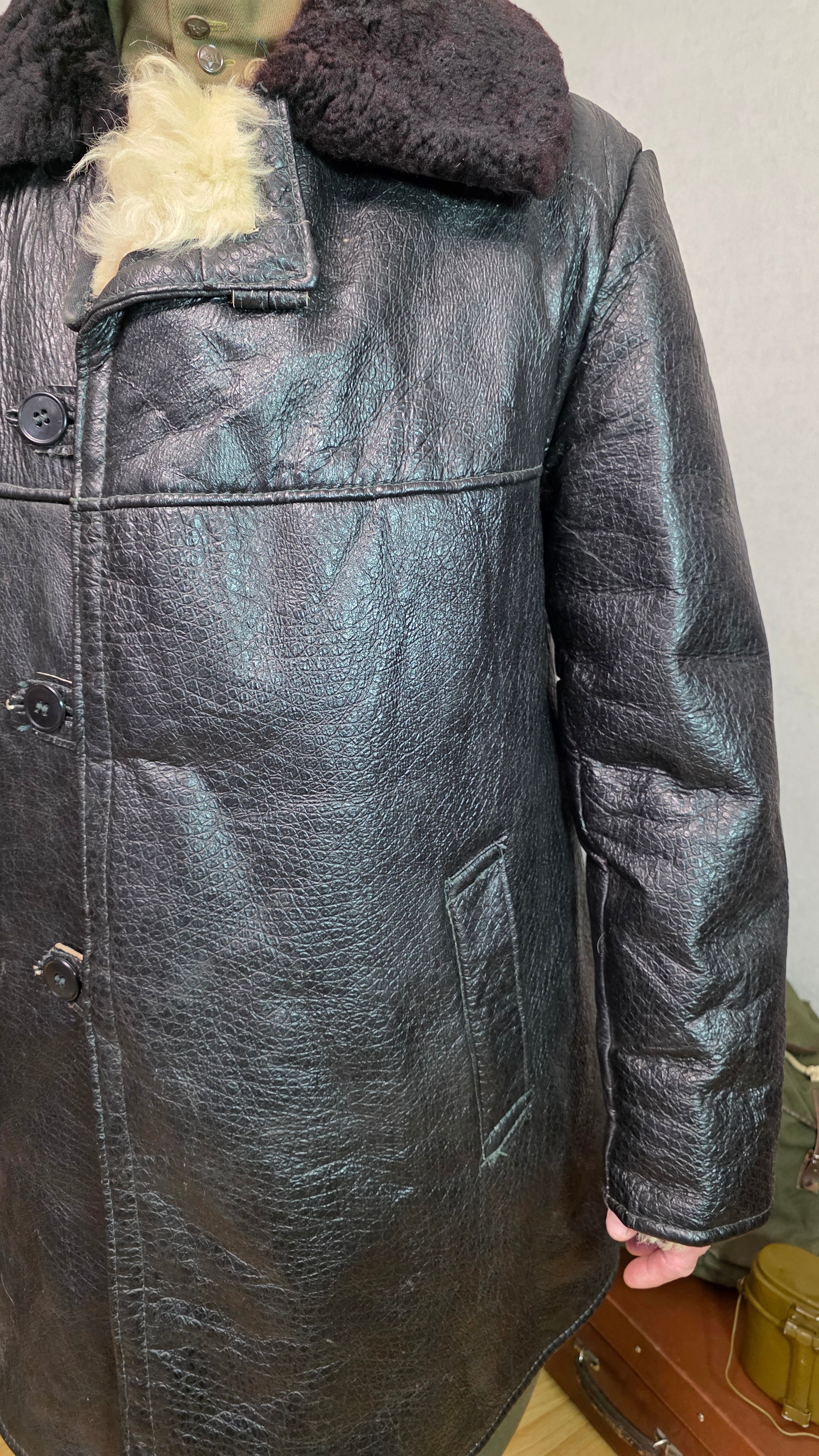 Vintage Soviet VMF Kozhukh Sheepskin Coat USSR Naval Winter Bekesha