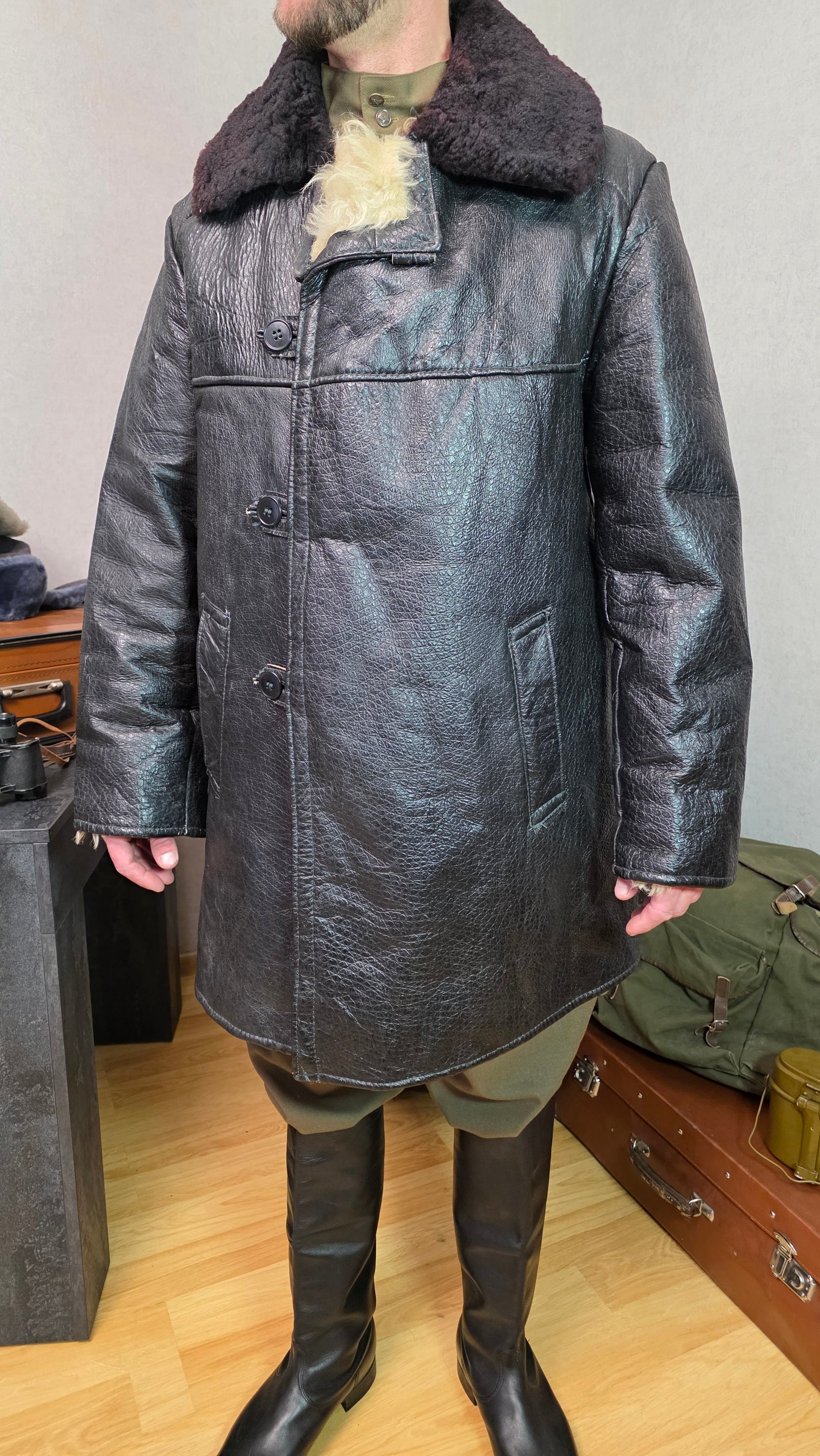 Vintage Soviet VMF Kozhukh Sheepskin Coat USSR Naval Winter Bekesha