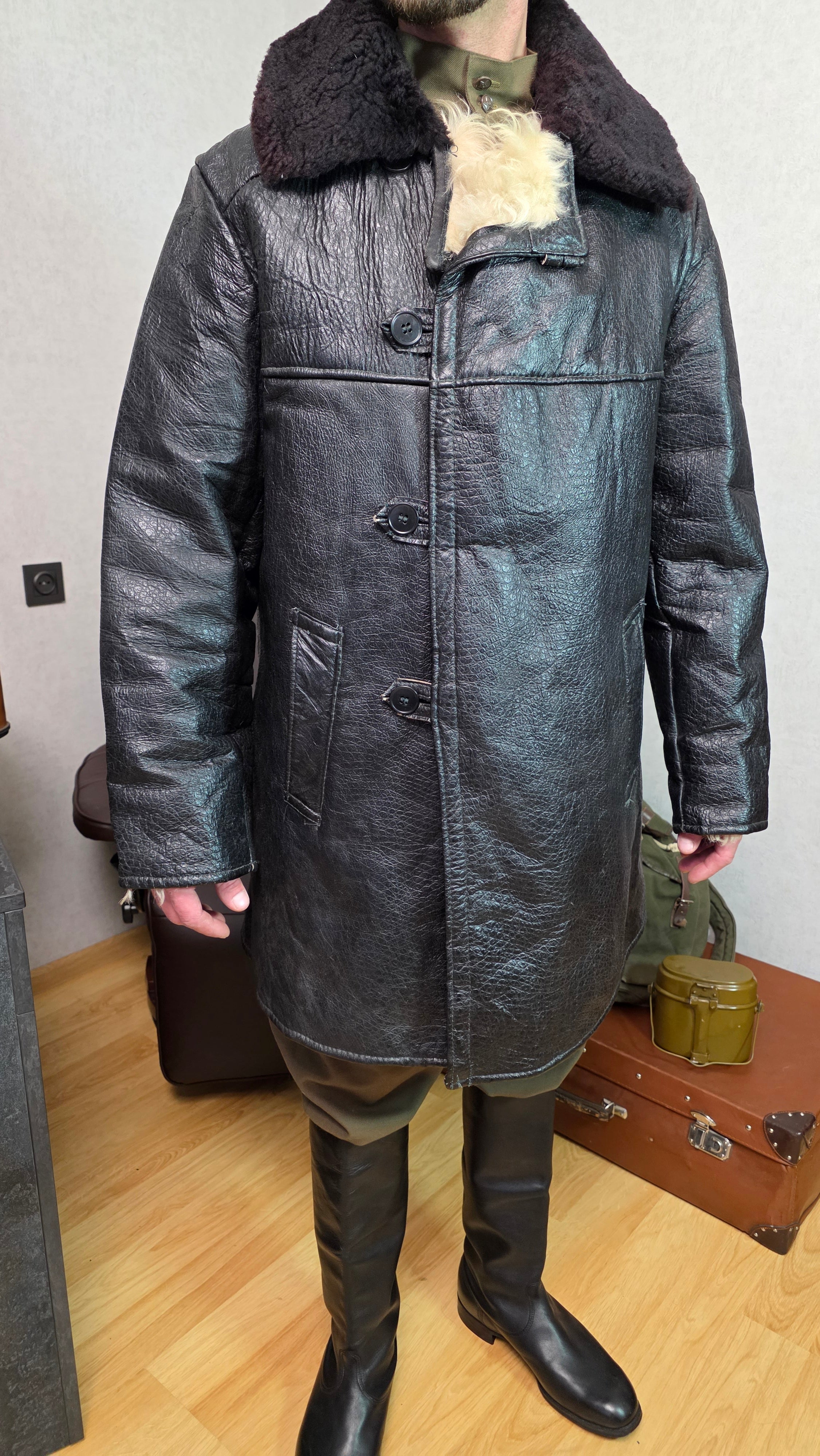 Vintage Soviet VMF Kozhukh Sheepskin Coat USSR Naval Winter Bekesha