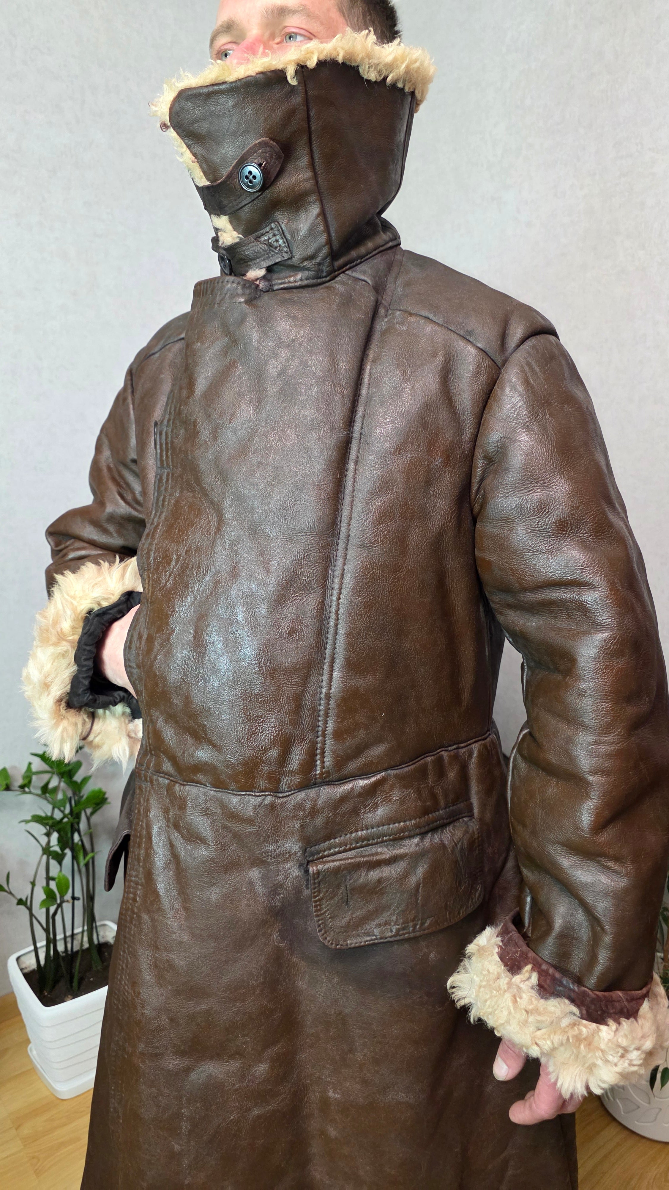 Vintage Soviet VMF Tulup Brown Sheepskin Coat USSR Naval Winter Coat Rare