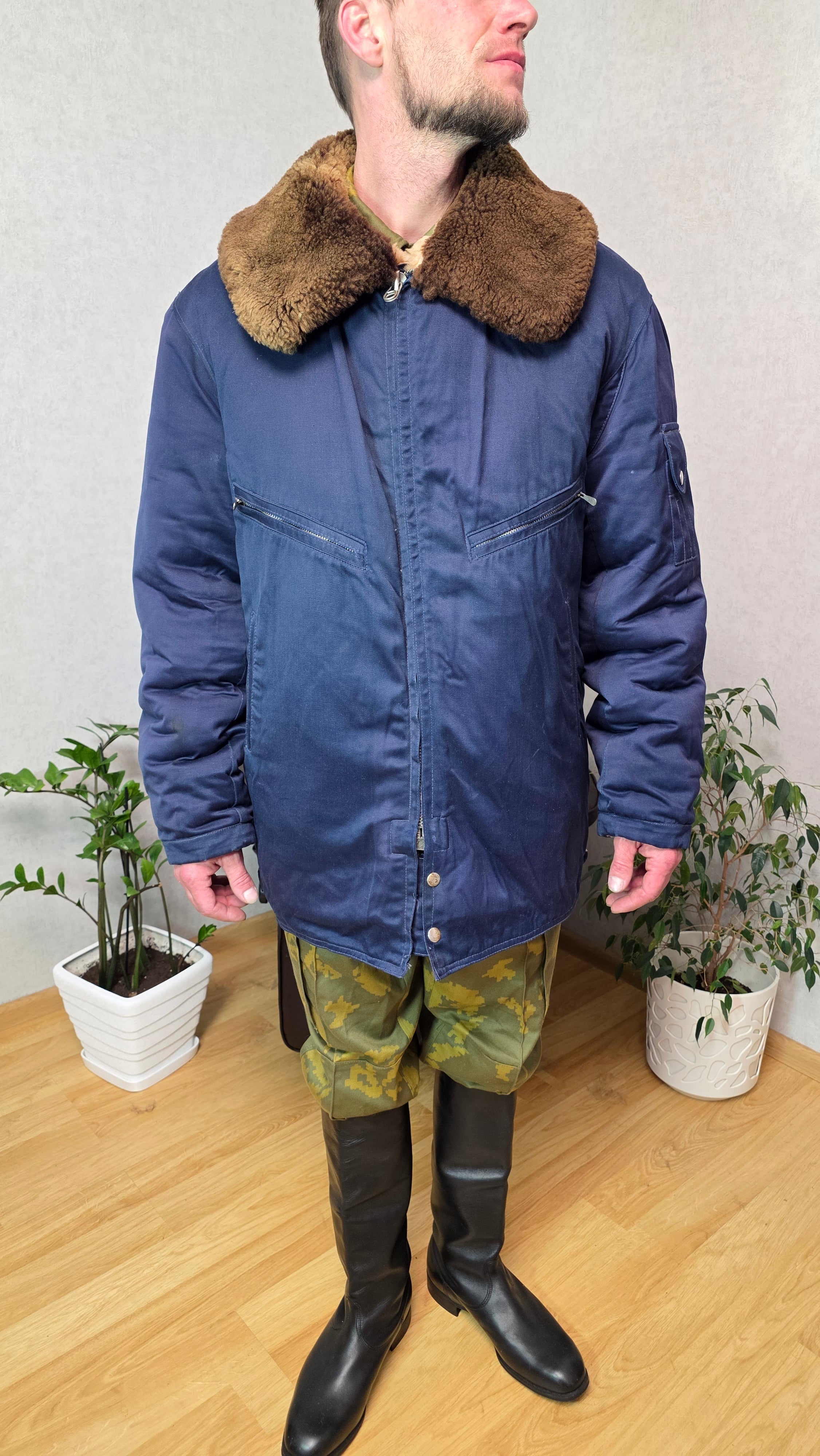 Vintage Soviet VVS Natural Sheepskin Fur Jacket USSR Winter Flight Outerwear - Legend Returns Vintage