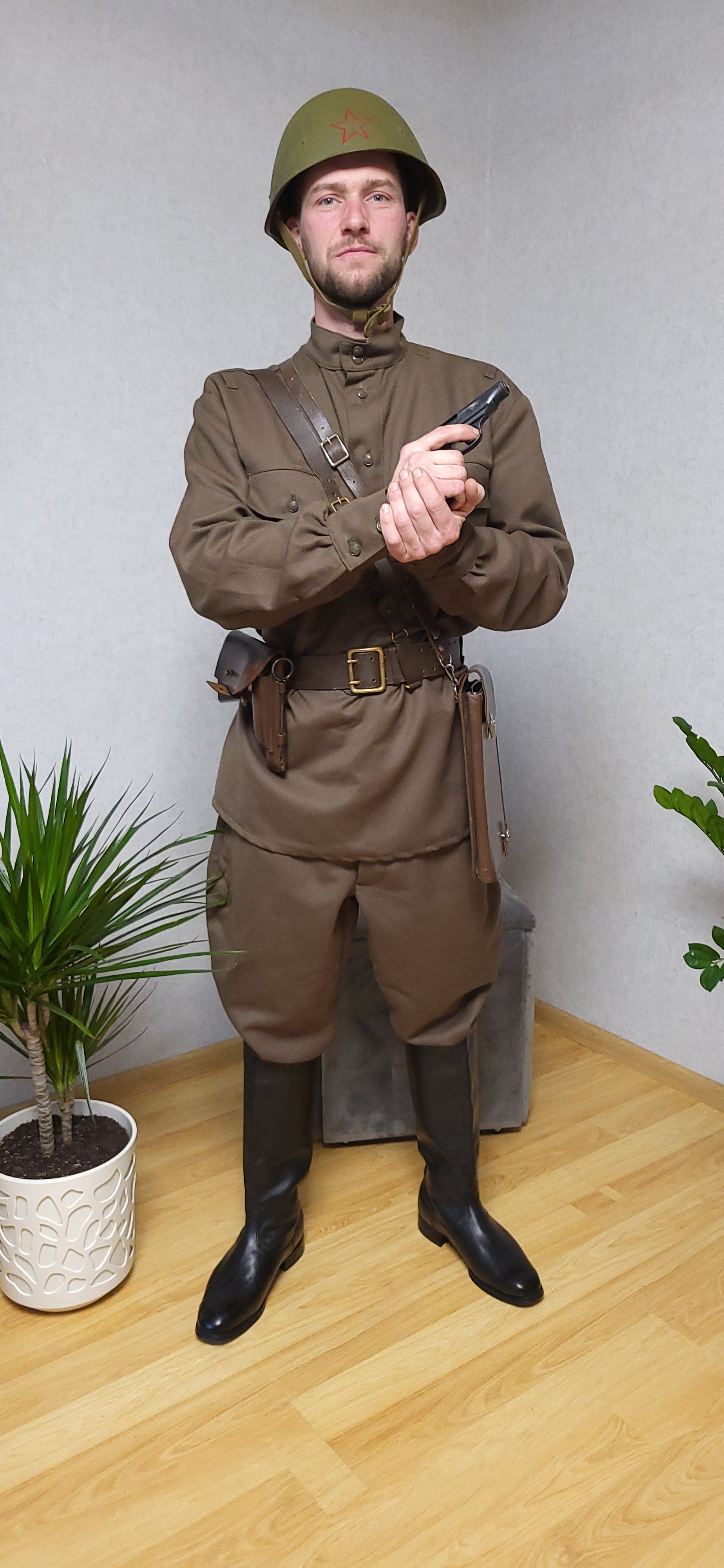 Vintage Soviet WWII Uniform Set Khaki Gymnasterka Breeches Boots Pilotka Belt Gear