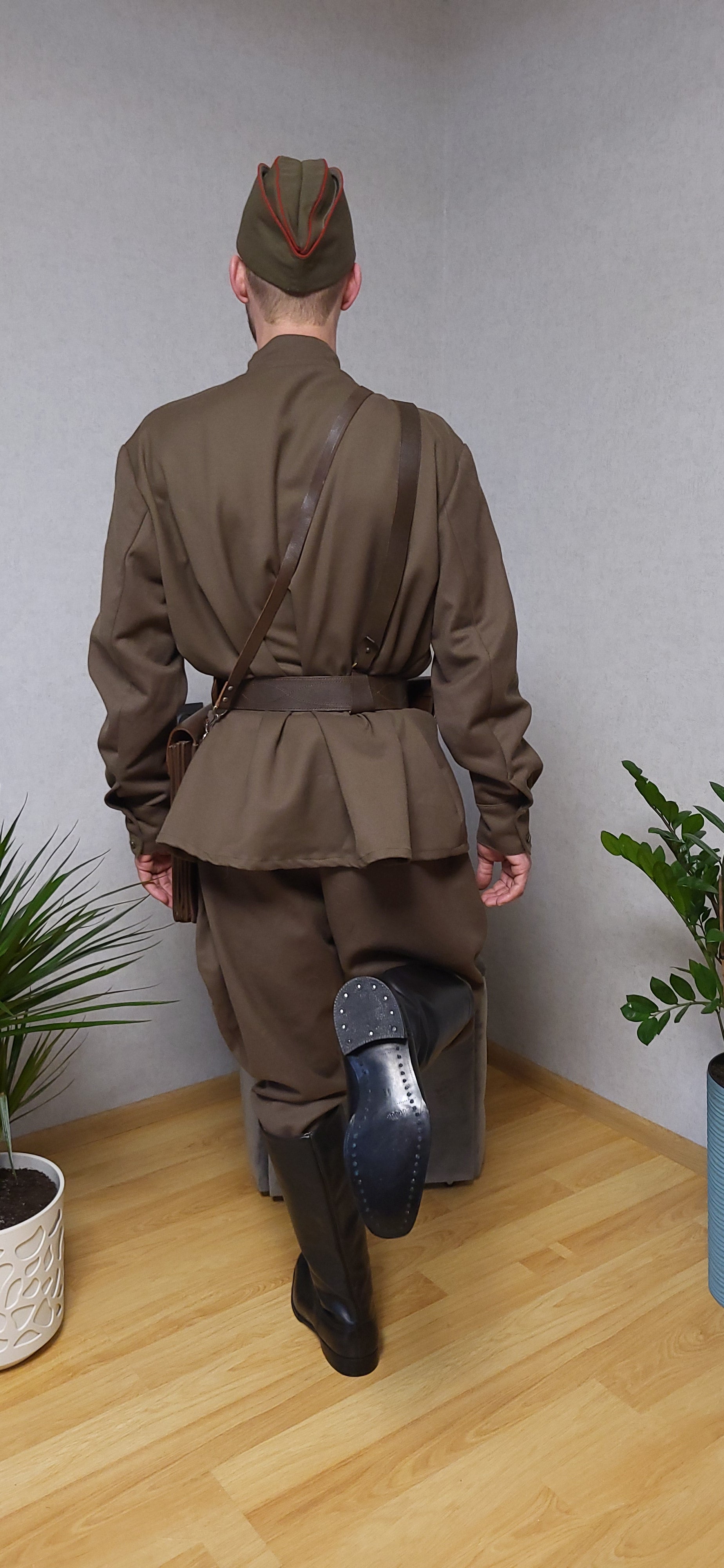 Vintage Soviet WWII Uniform Set Khaki Gymnasterka Breeches Boots Pilotka Belt Gear