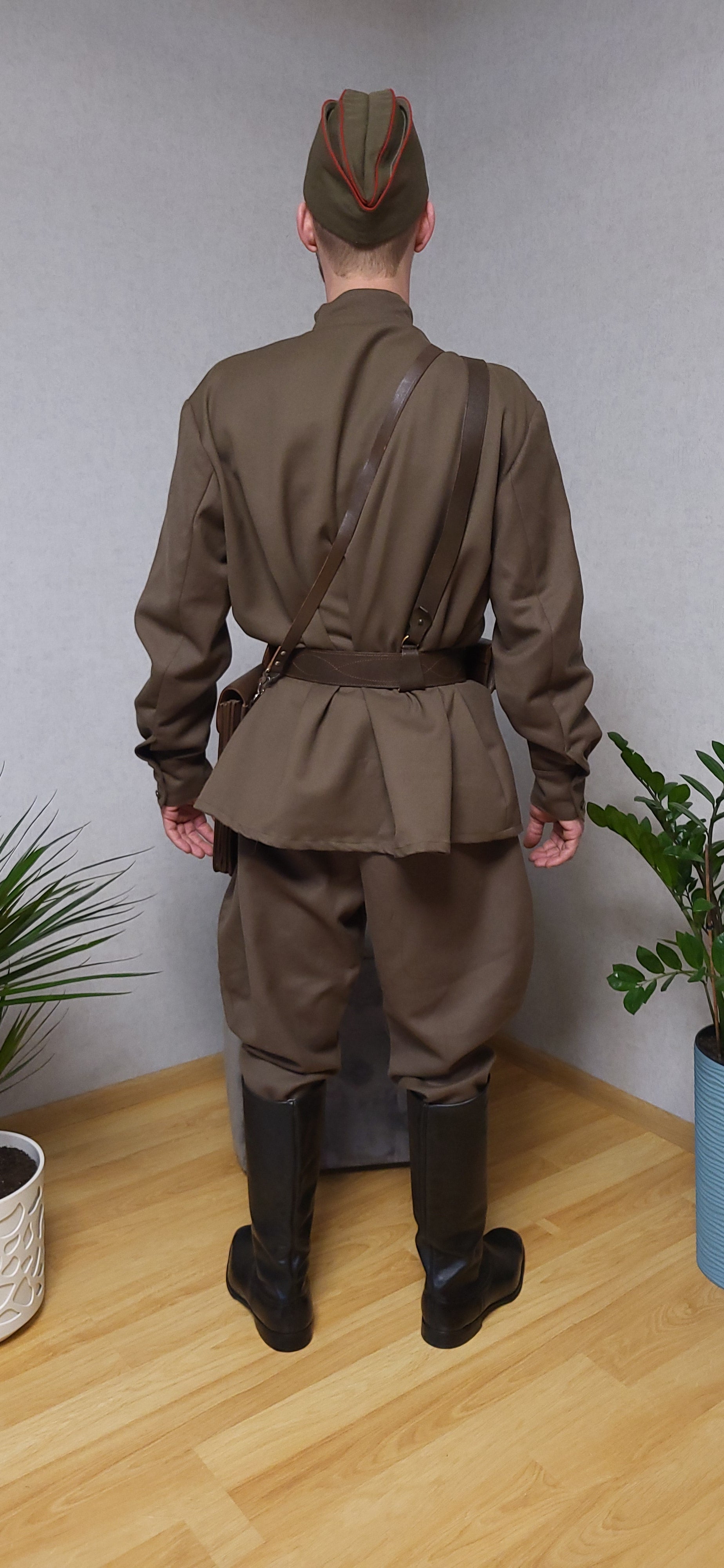 Vintage Soviet WWII Uniform Set Khaki Gymnasterka Breeches Boots Pilotka Belt Gear