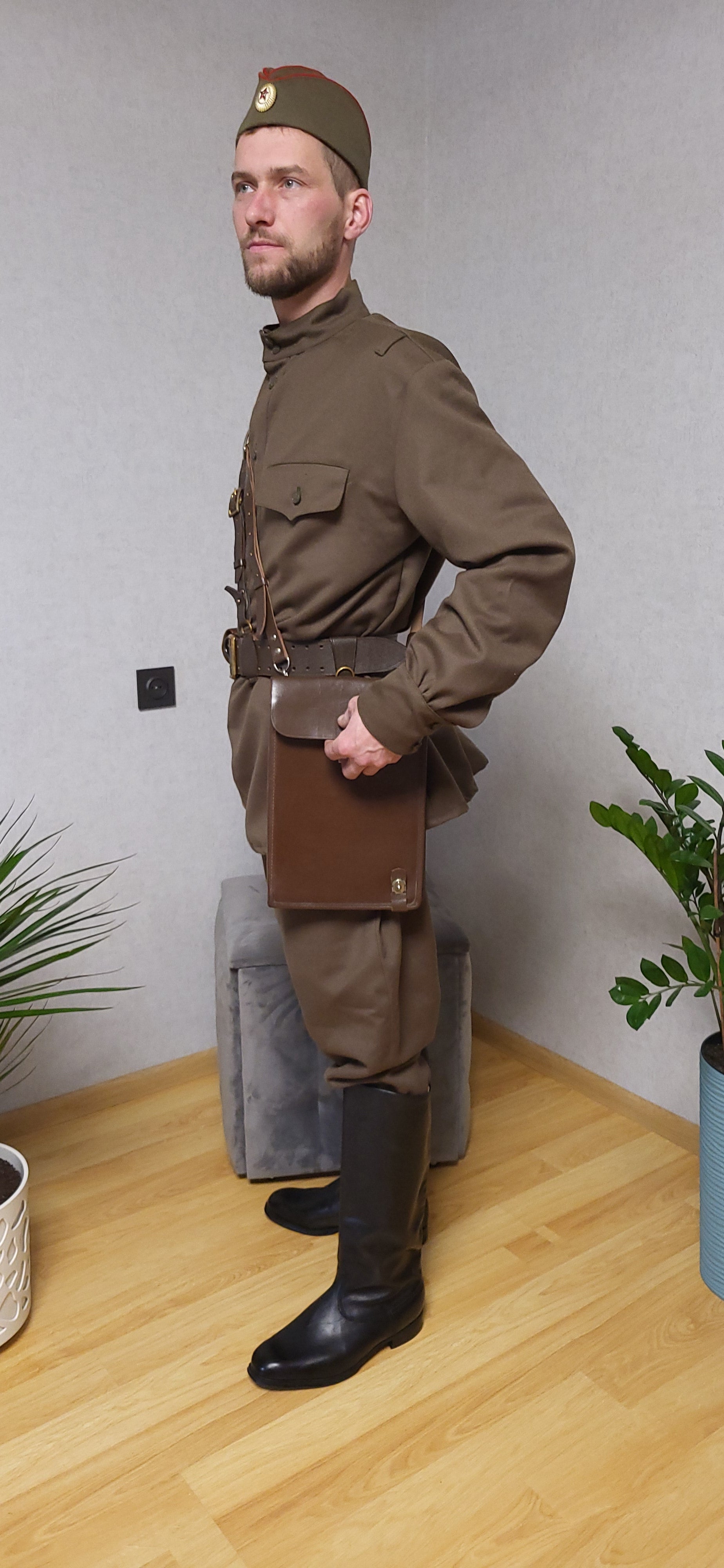 Vintage Soviet WWII Uniform Set Khaki Gymnasterka Breeches Boots Pilotka Belt Gear