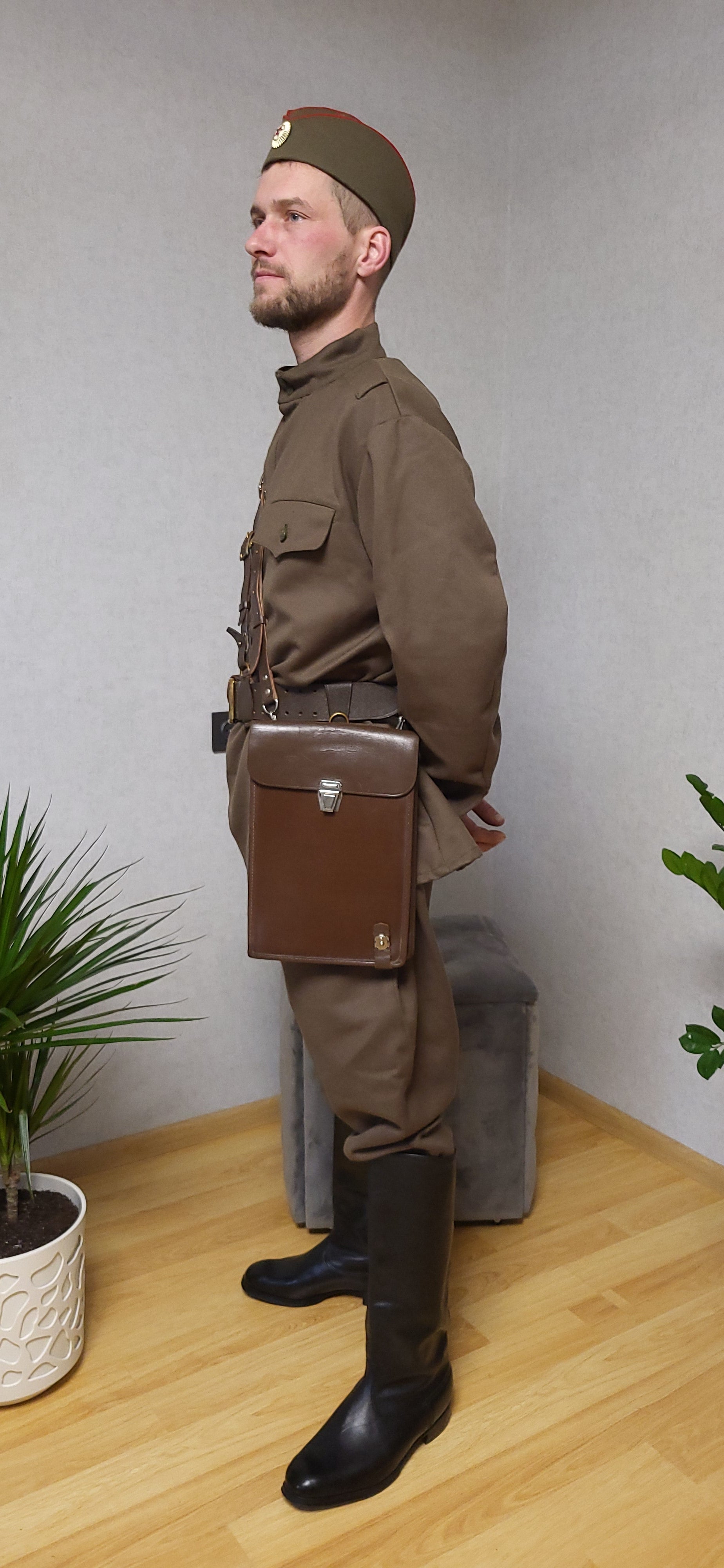 Vintage Soviet WWII Uniform Set Khaki Gymnasterka Breeches Boots Pilotka Belt Gear