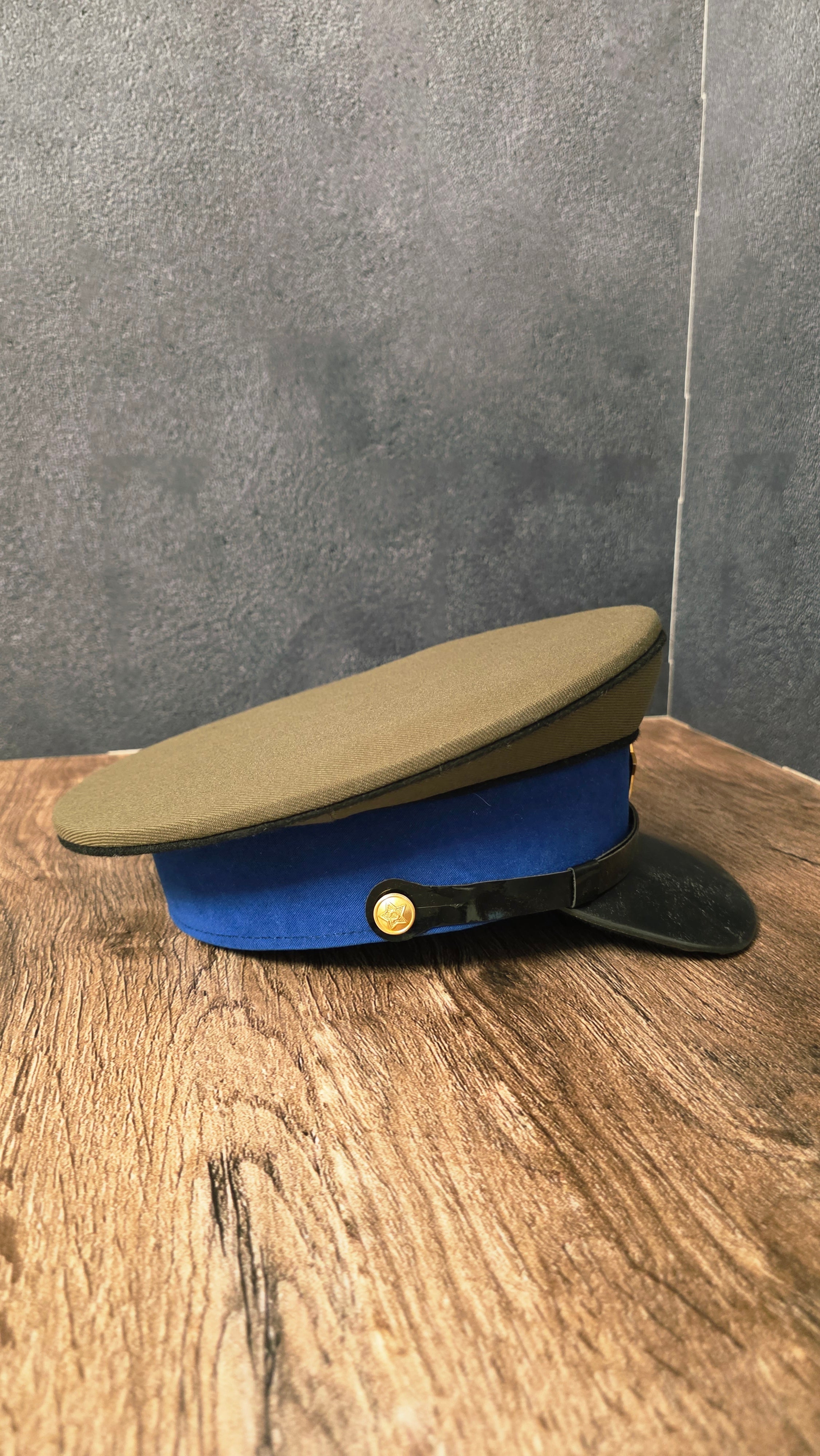Vintage USSR 1935 Cavalry Officer Visor Cap Khaki Top Blue Band Soviet Cap