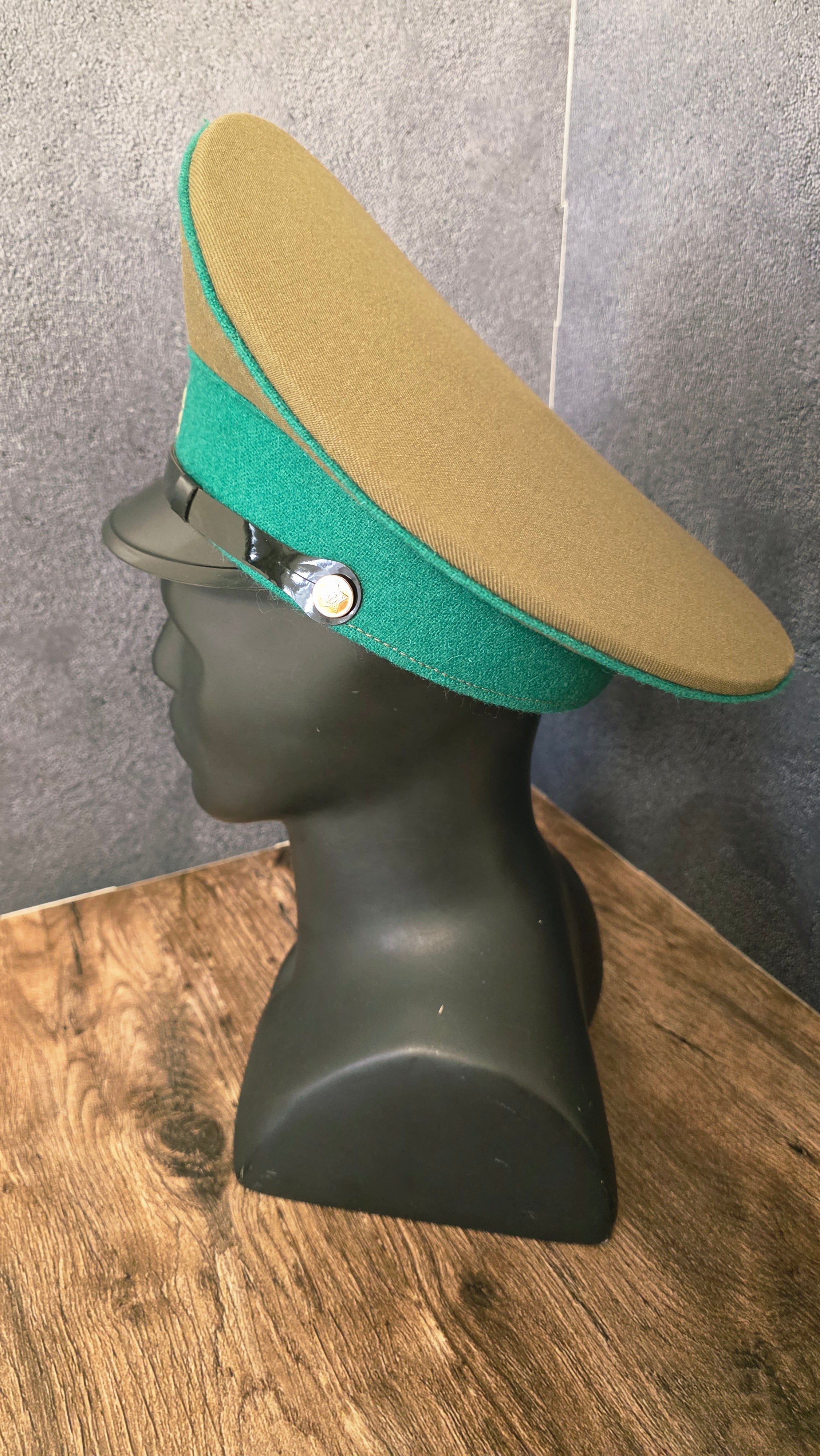 Vintage USSR Border Guard Visor Cap Green Band Khaki Crown Soviet Peaked Hat