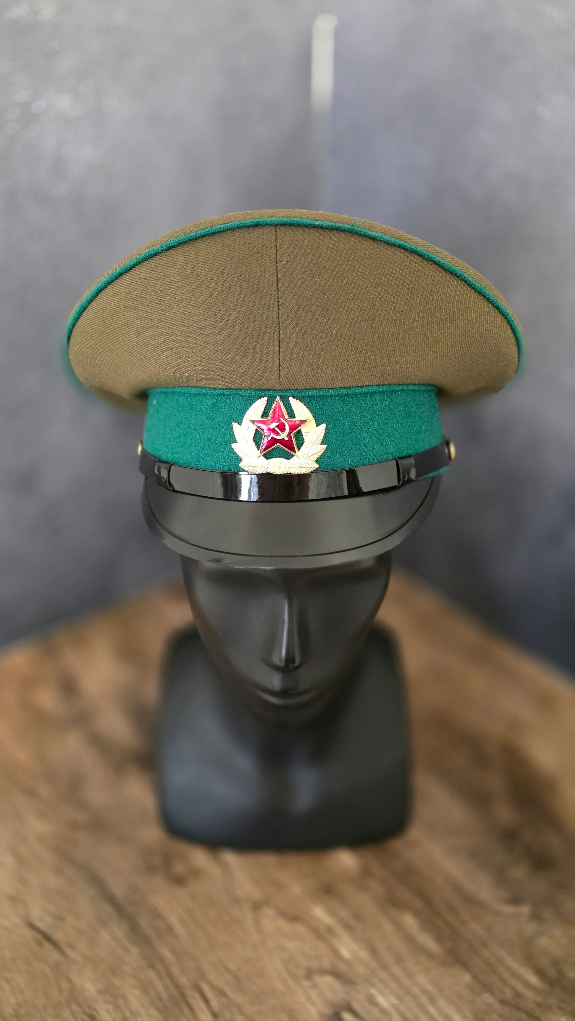Vintage USSR Border Guard Visor Cap Green Band Khaki Crown Soviet Peaked Hat