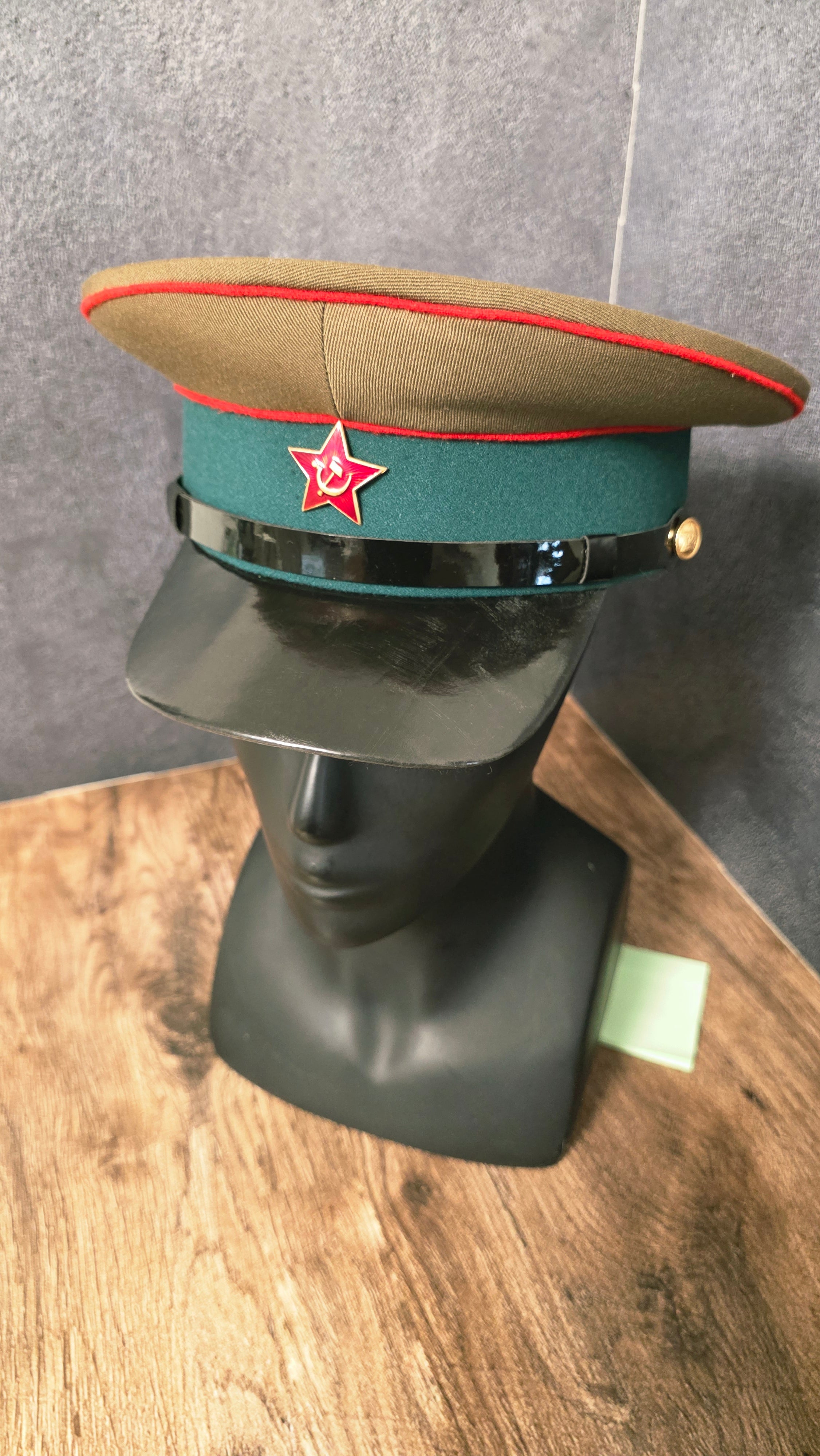 Vintage USSR Command Staff Visor Cap Green Crown Blue Band 1935 Pattern