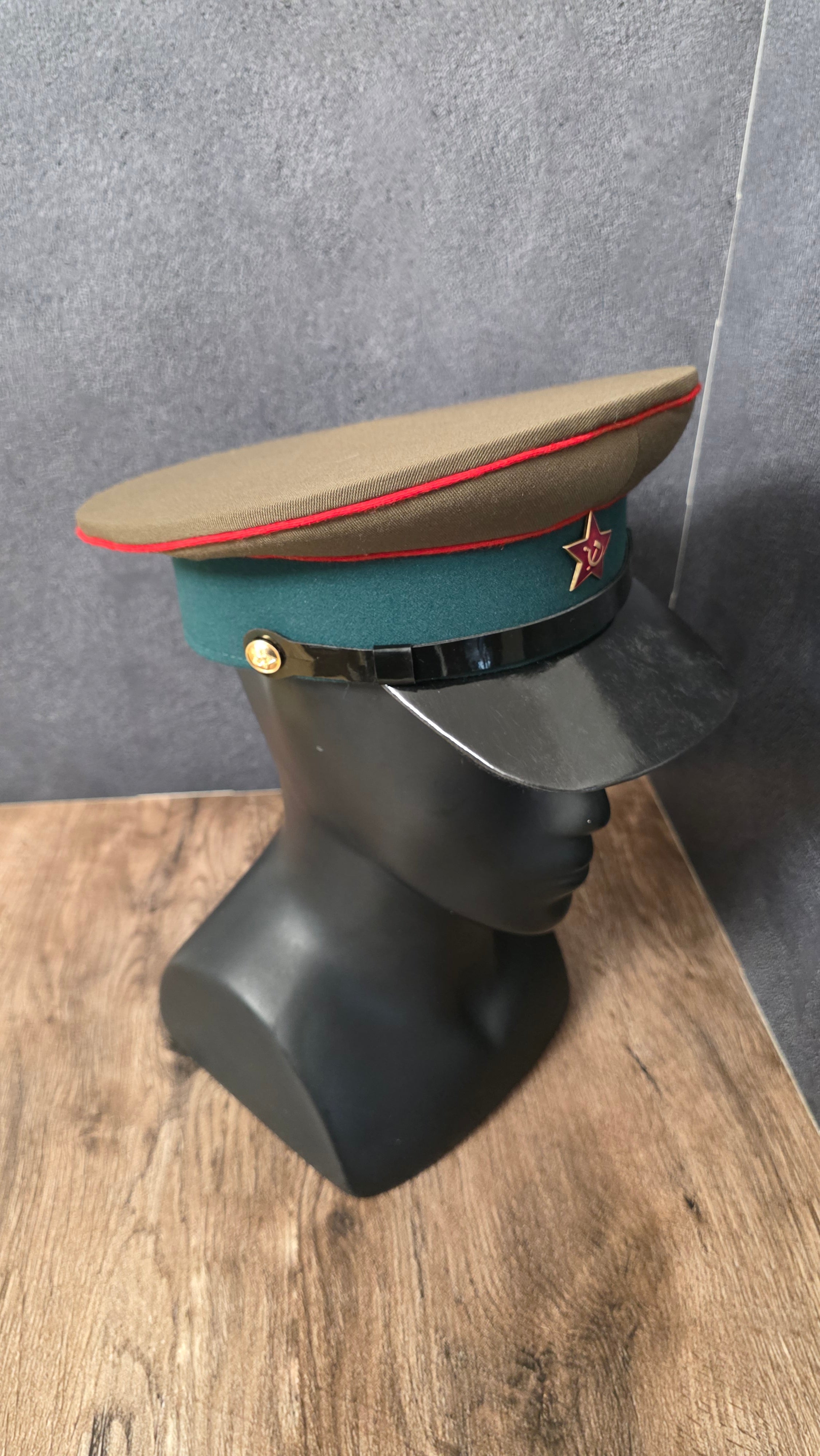 Vintage USSR Command Staff Visor Cap Green Crown Blue Band 1935 Pattern