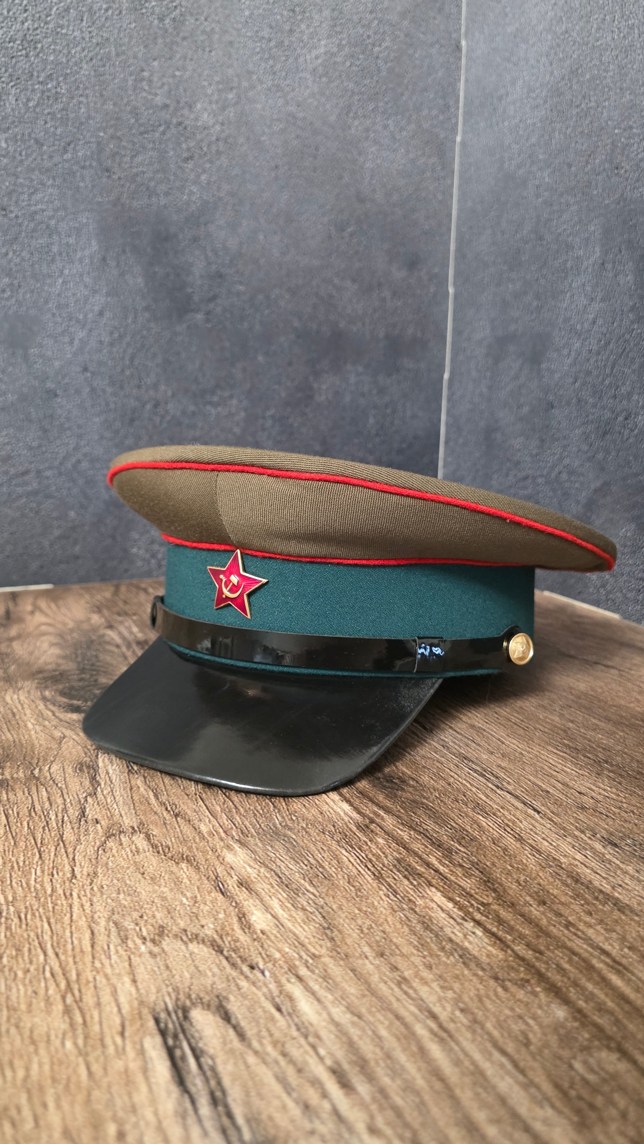 Vintage USSR Command Staff Visor Cap Green Crown Blue Band 1935 Pattern
