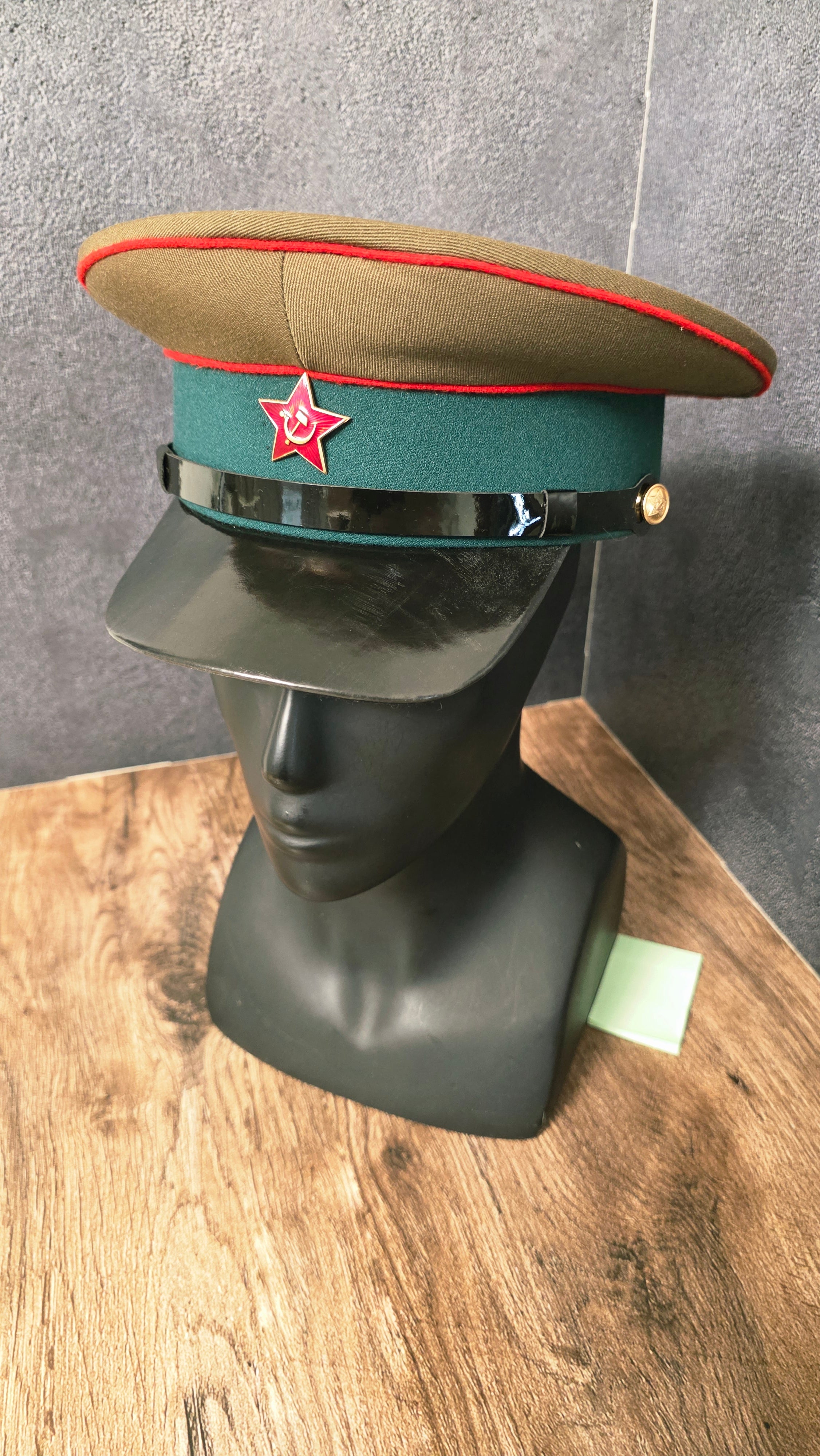 Vintage USSR Command Staff Visor Cap Green Crown Blue Band 1935 Pattern