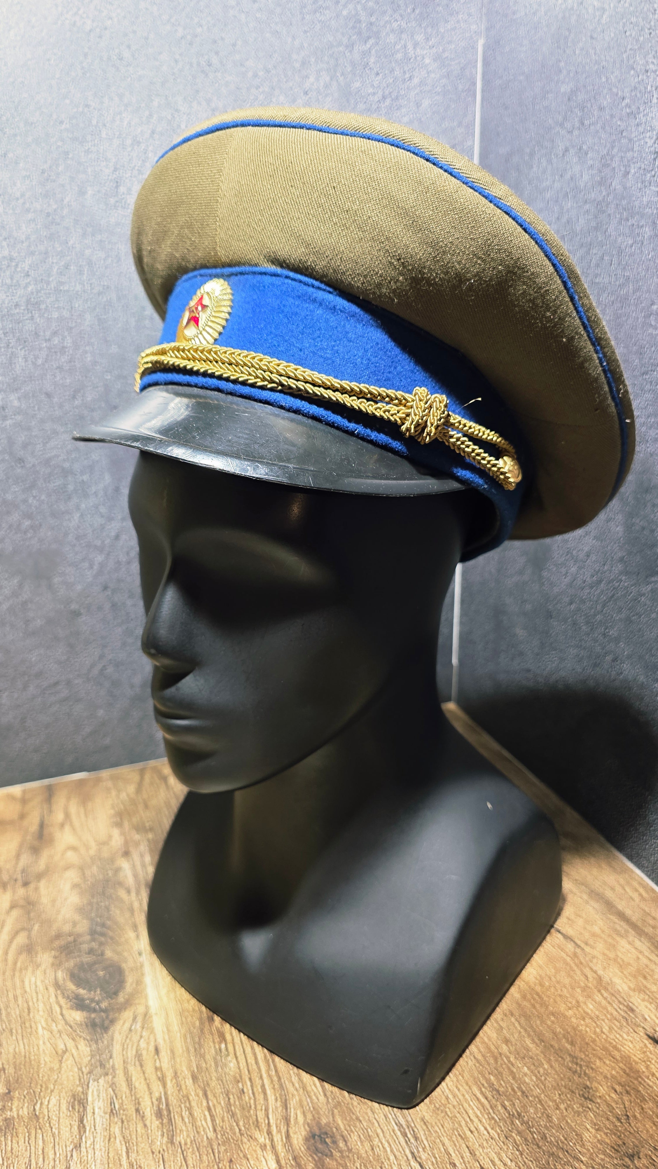 Vintage USSR KGB Soviet Officer Visor Cap Dark Blue Piping