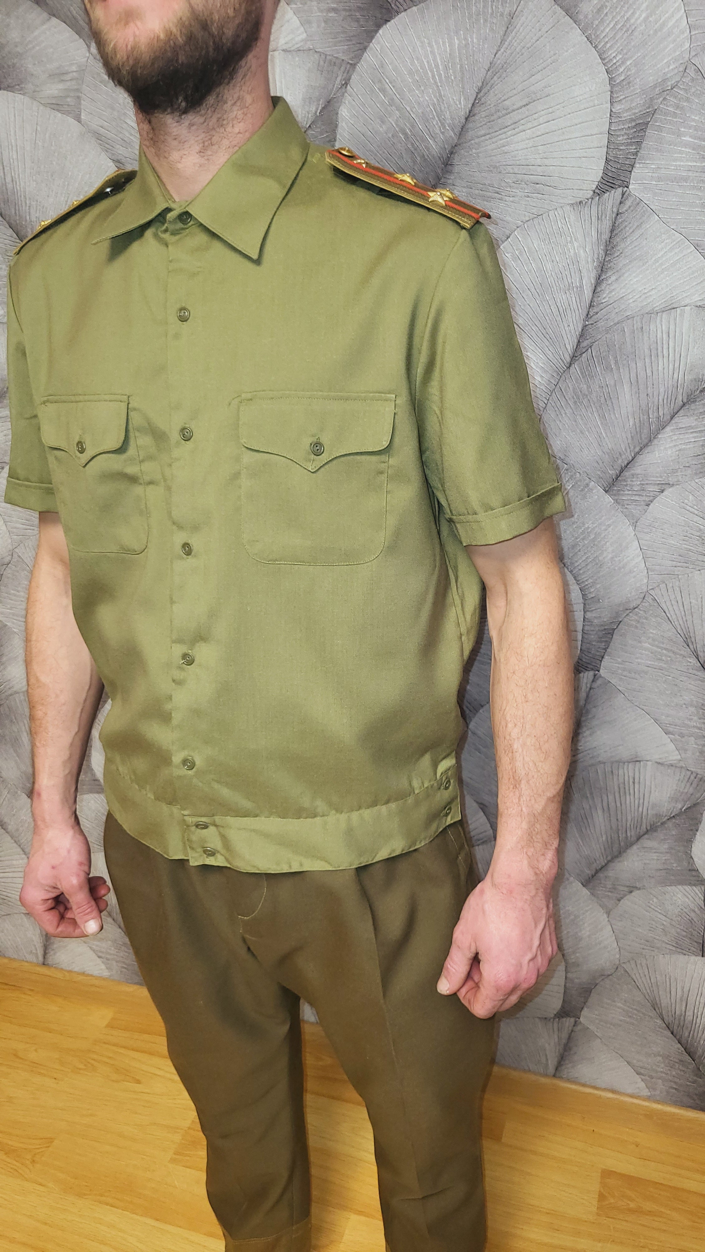 Vintage USSR Khaki Short Sleeve Shirt with Epaulettes Rank Choice Available