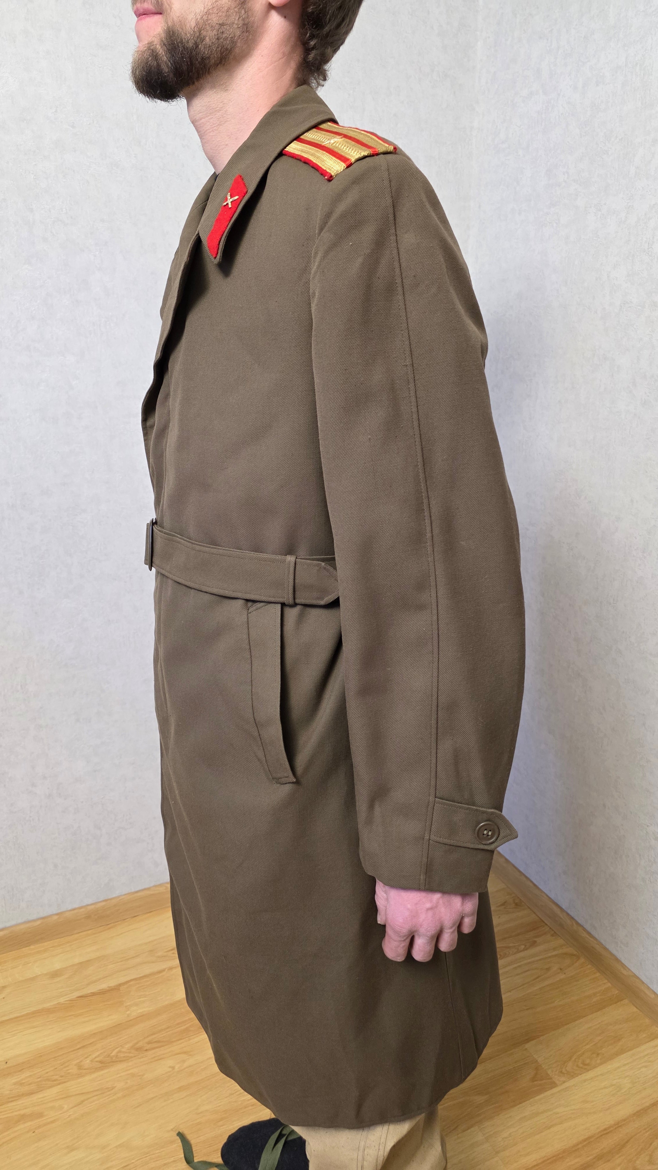 Vintage USSR Khaki Wool Blend Overcoat with Epaulettes 1980s