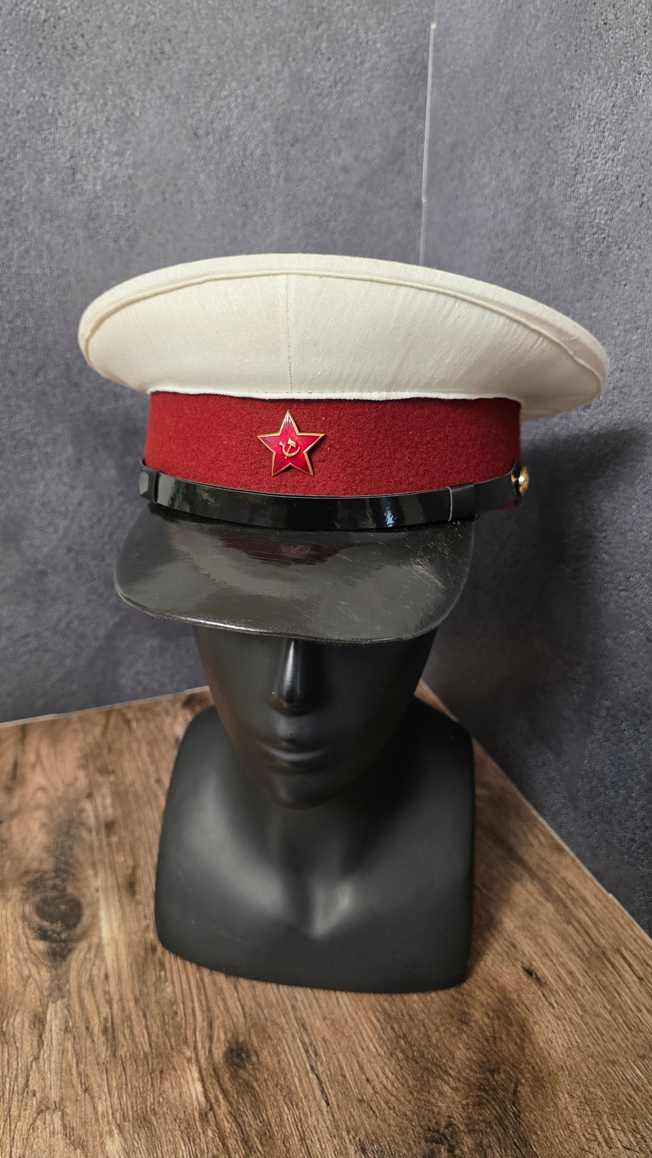 Vintage USSR Militsiya Visor Cap White Crown Blue Band 1947 Pattern