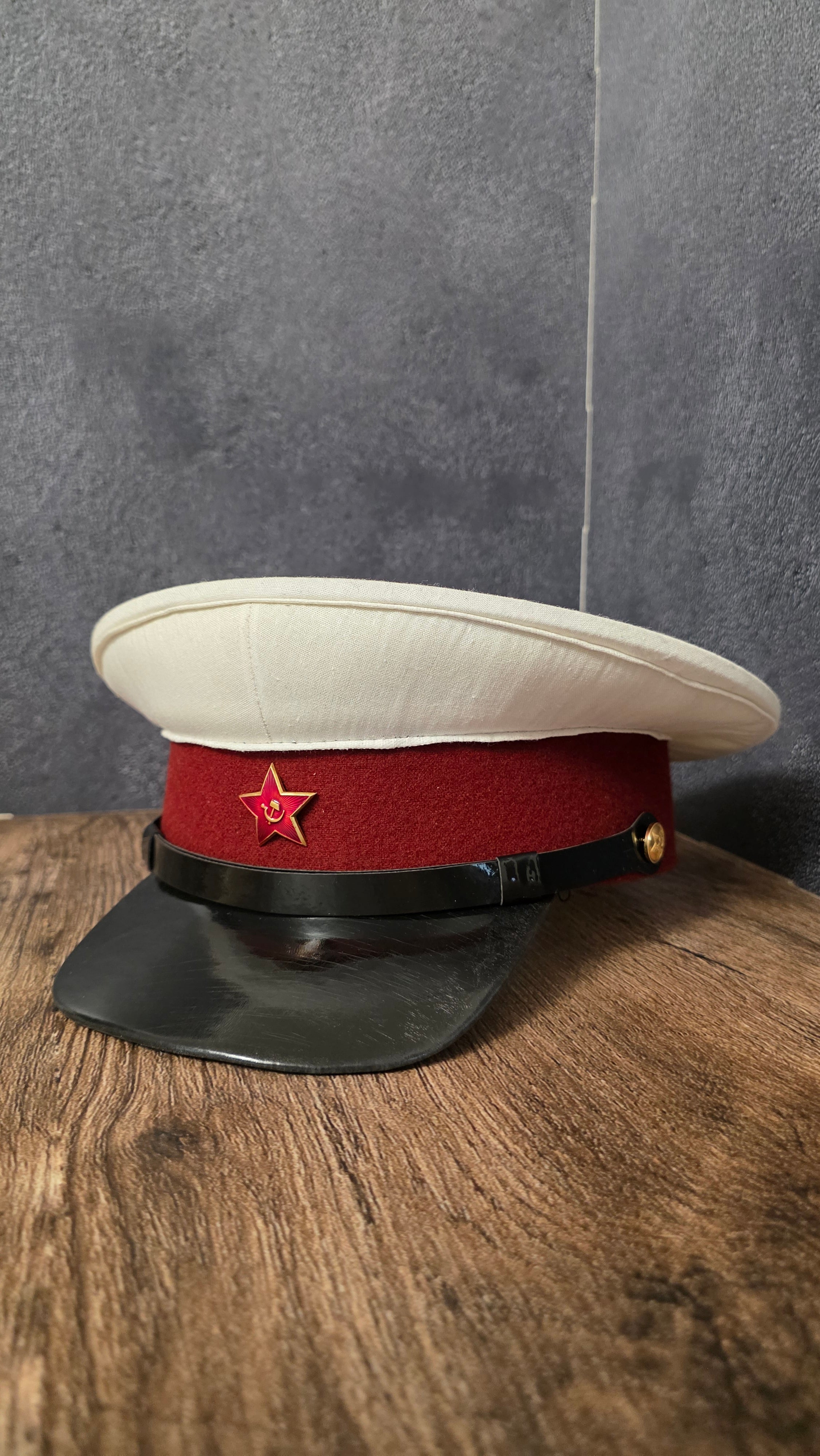 Vintage USSR Militsiya Visor Cap White Crown Blue Band 1947 Pattern