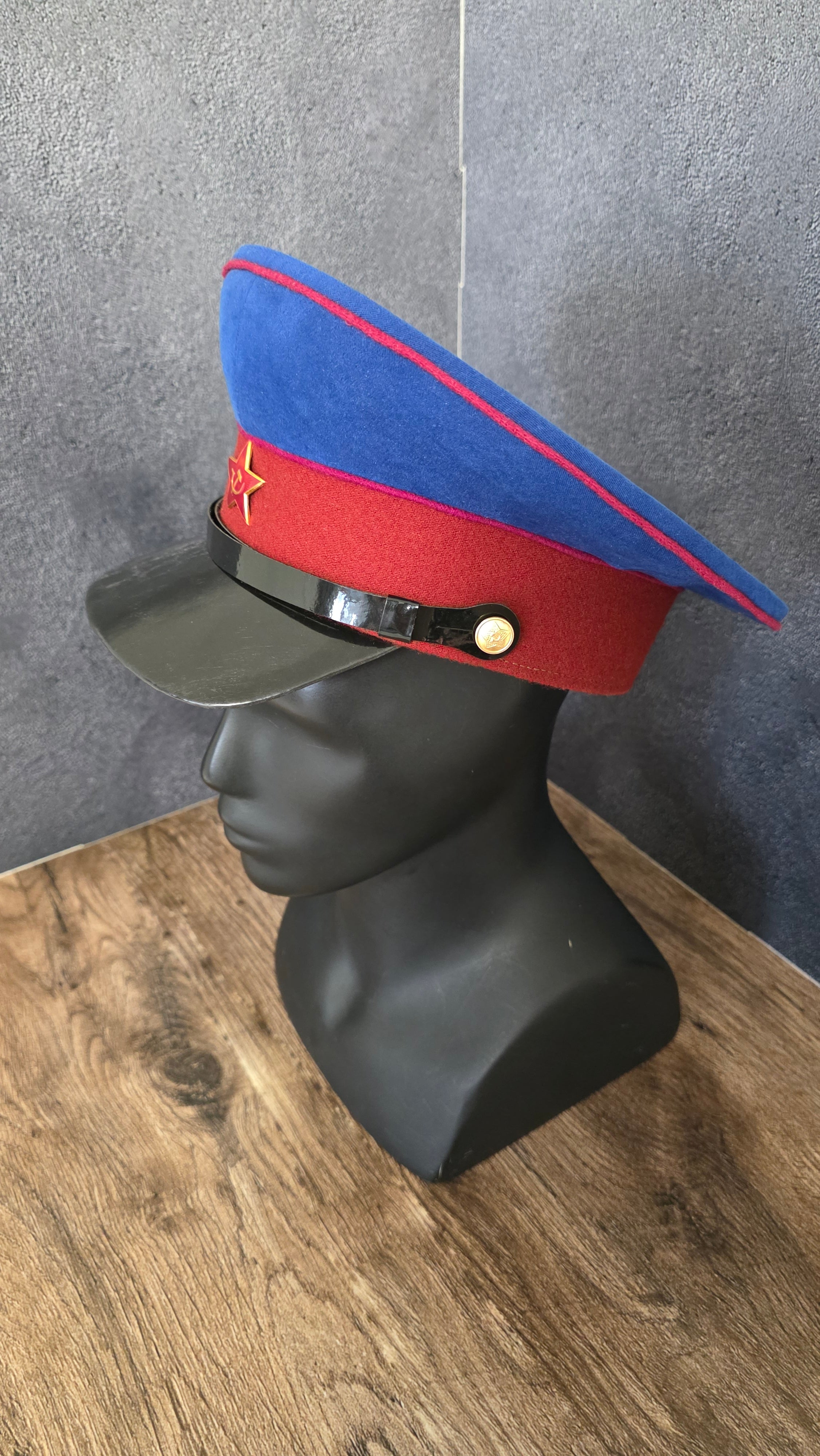 Vintage USSR NKVD Visor Cap Blue Crown Red Band Soviet Officer Peaked Hat