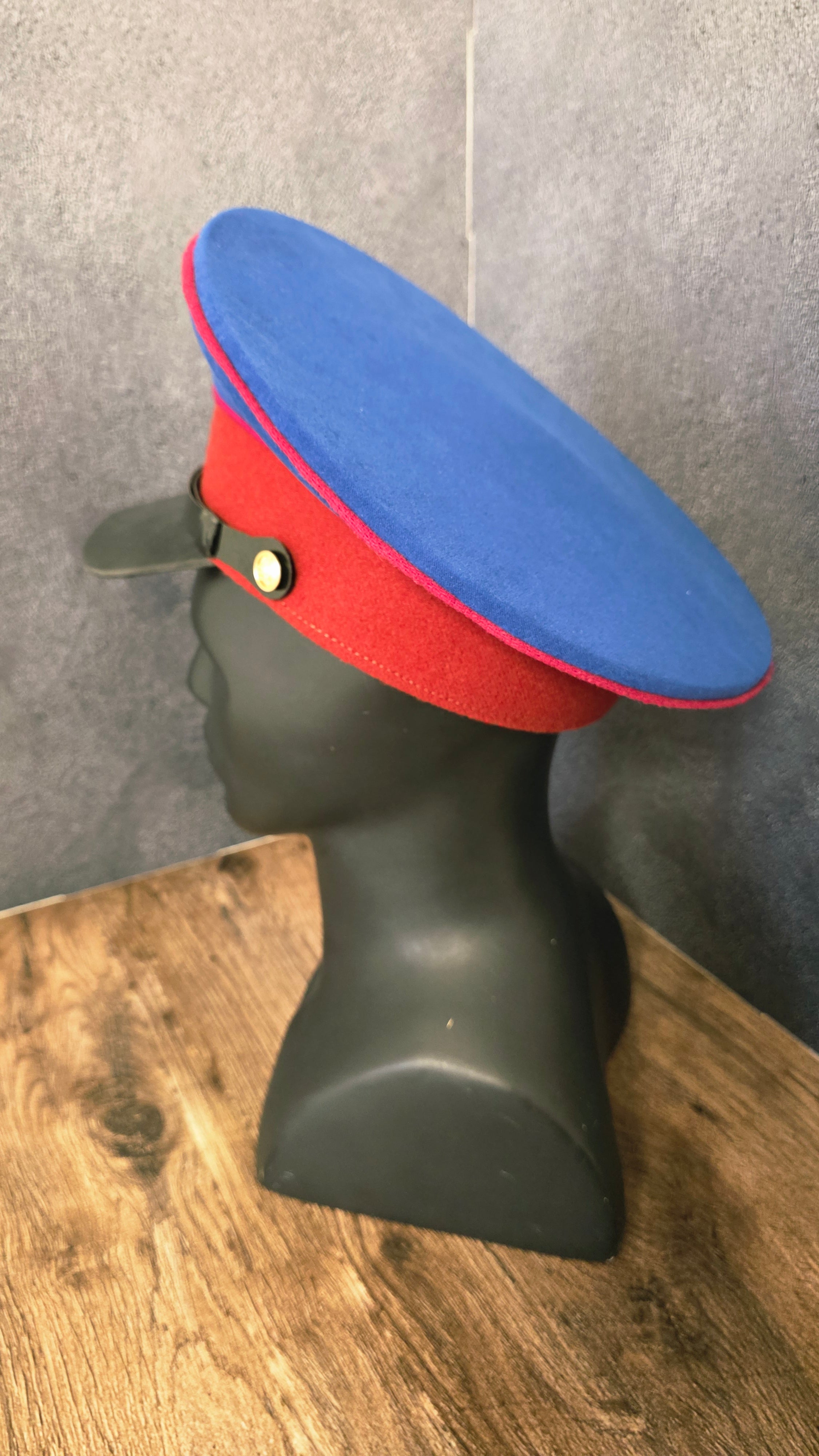 Vintage USSR NKVD Visor Cap Blue Crown Red Band Soviet Officer Peaked Hat