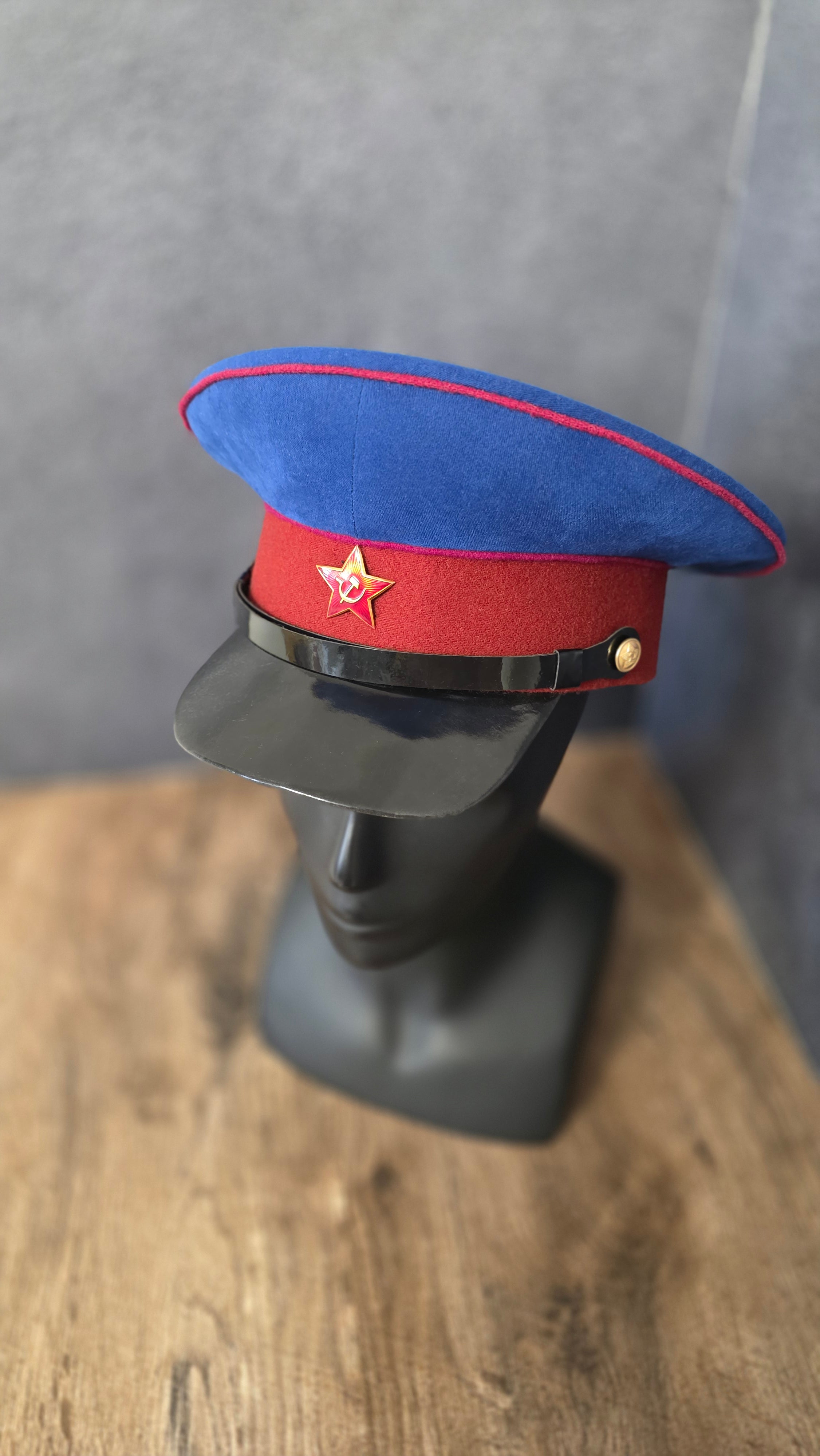 Vintage USSR NKVD Visor Cap Blue Crown Red Band Soviet Officer Peaked Hat