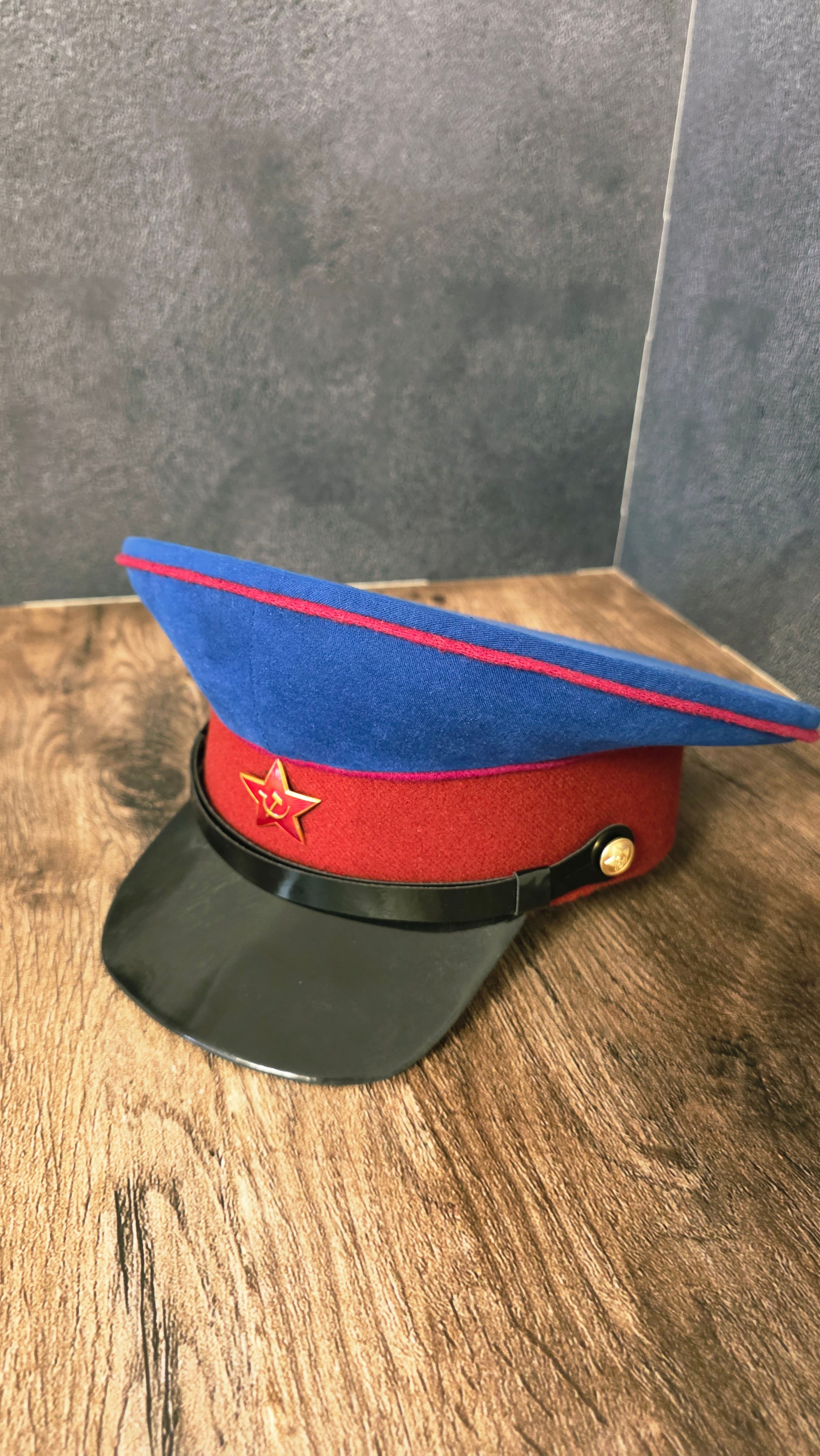 Vintage USSR NKVD Visor Cap Blue Crown Red Band Soviet Officer Peaked Hat