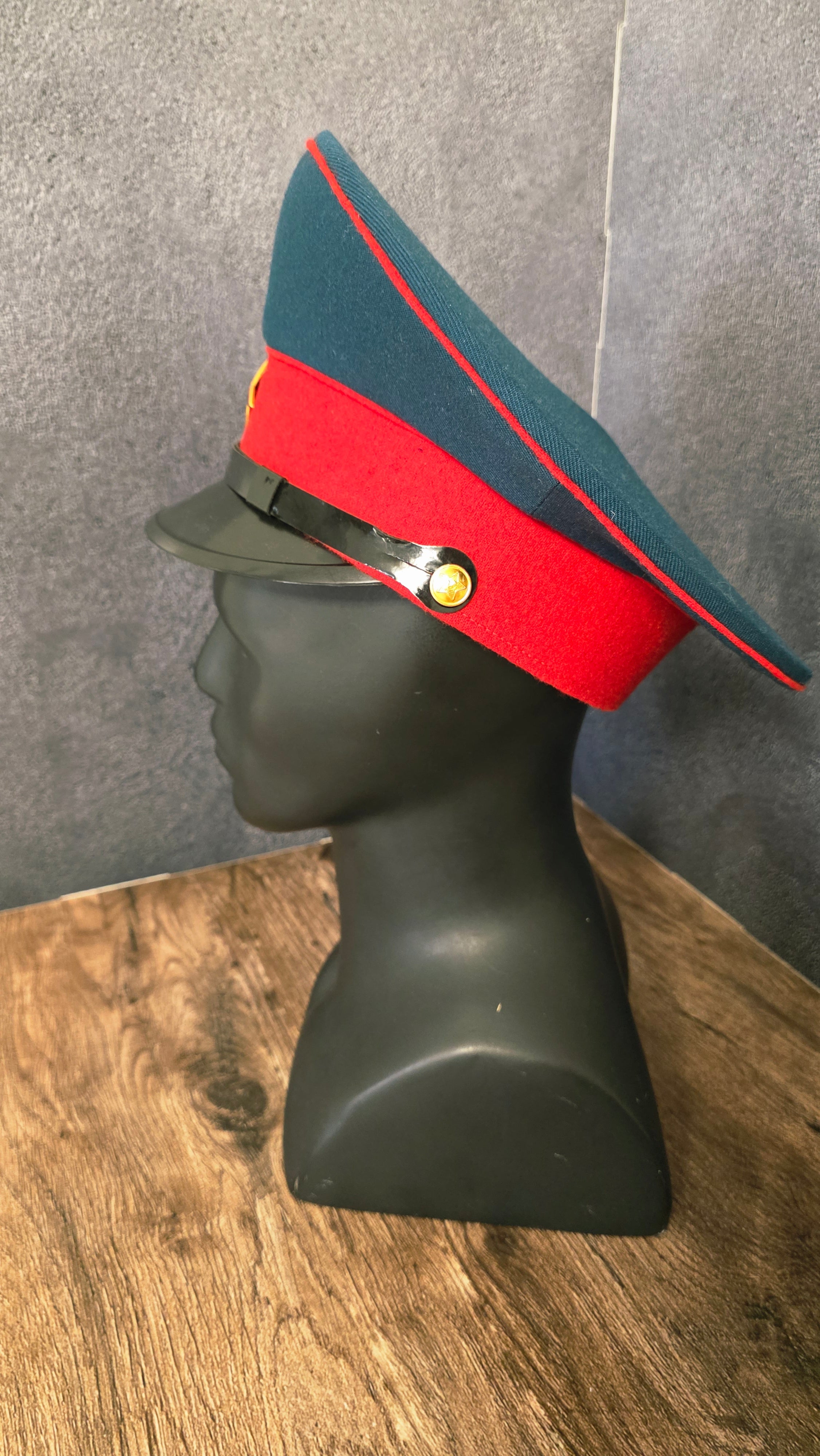 Vintage USSR Officer Visor Cap Sea Wave Green Red Band Parade Style