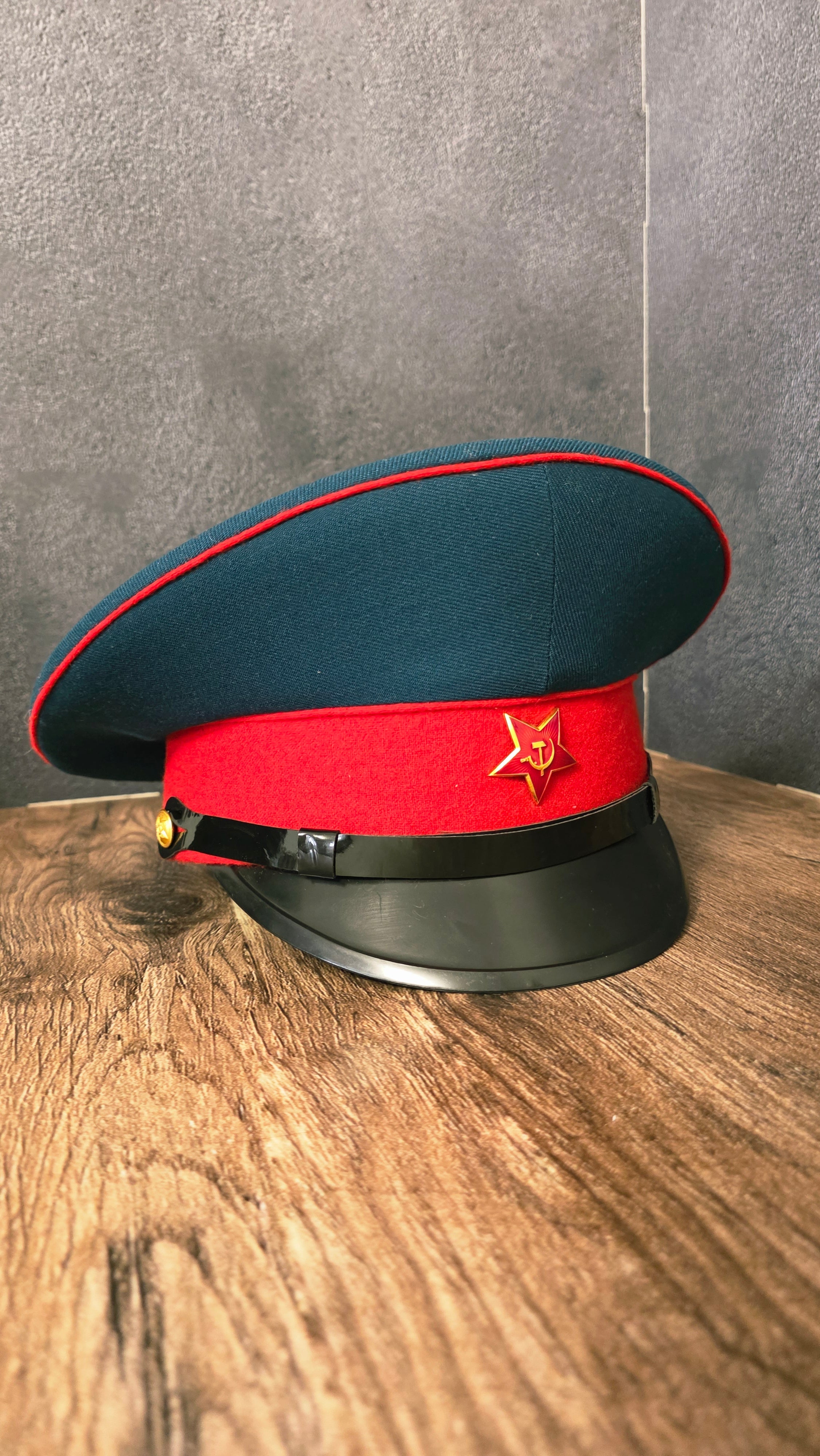 Vintage USSR Officer Visor Cap Sea Wave Green Red Band Parade Style