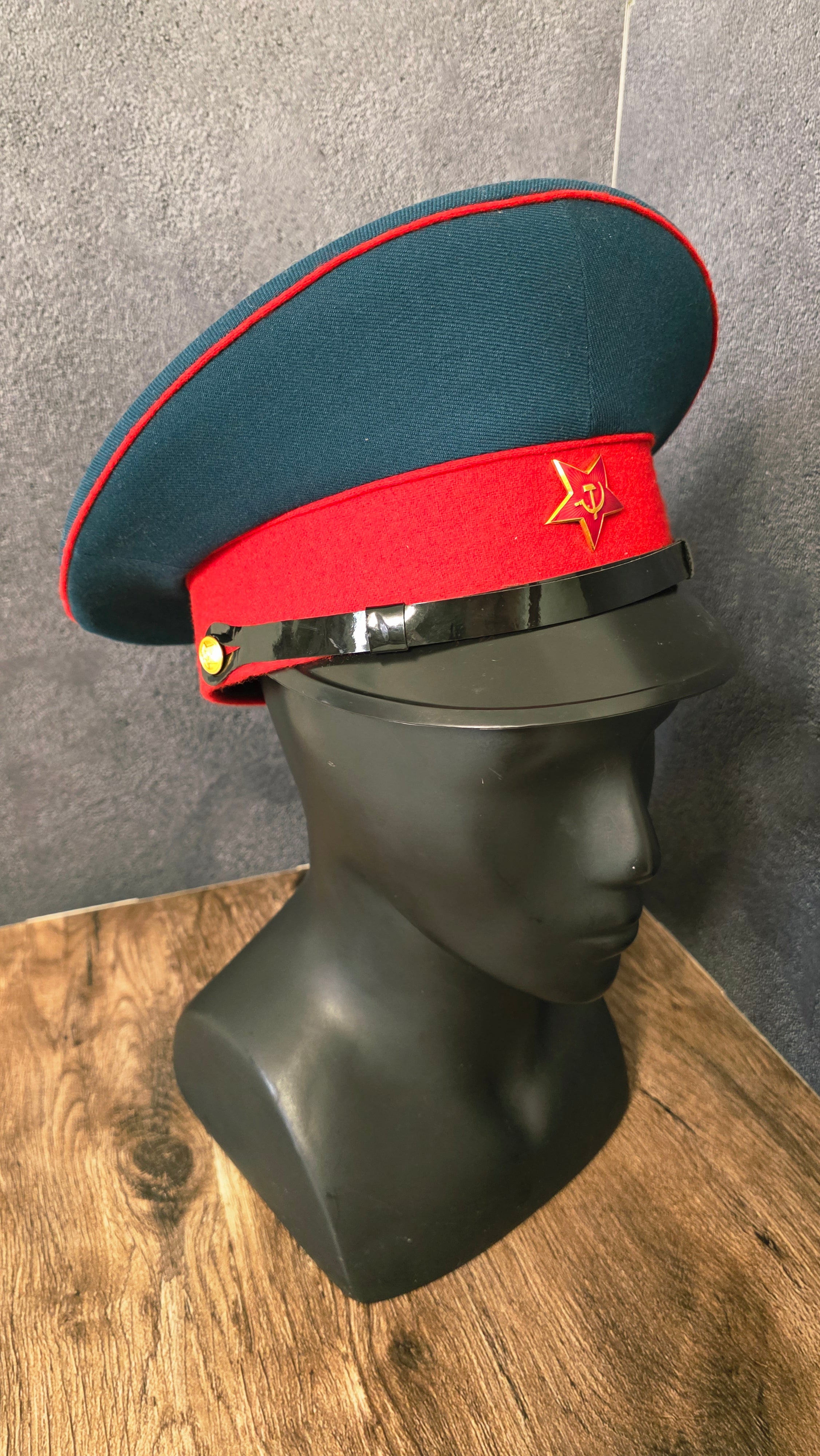 Vintage USSR Officer Visor Cap Sea Wave Green Red Band Parade Style