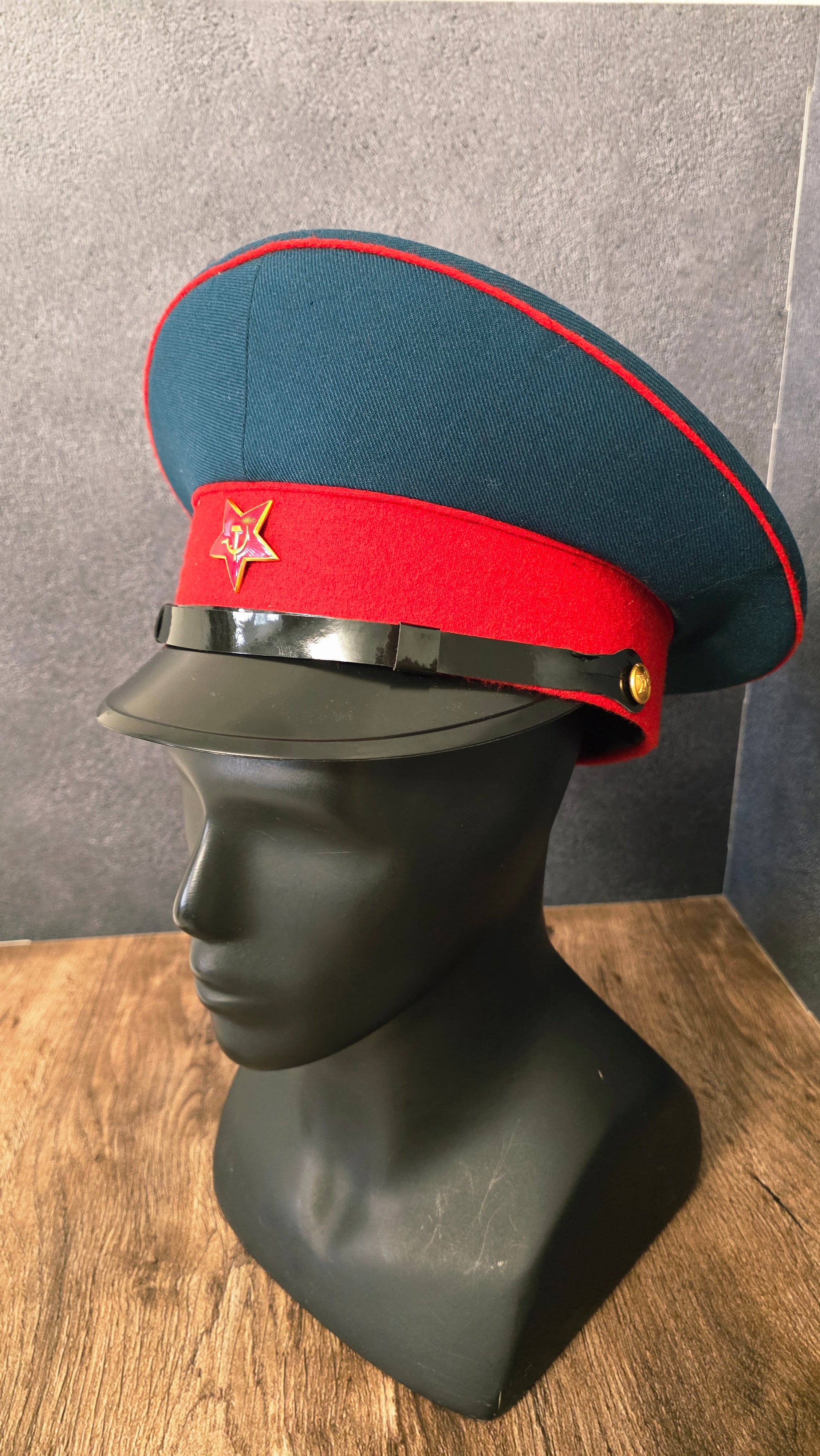 Vintage USSR Officer Visor Cap Sea Wave Green Red Band Parade Style