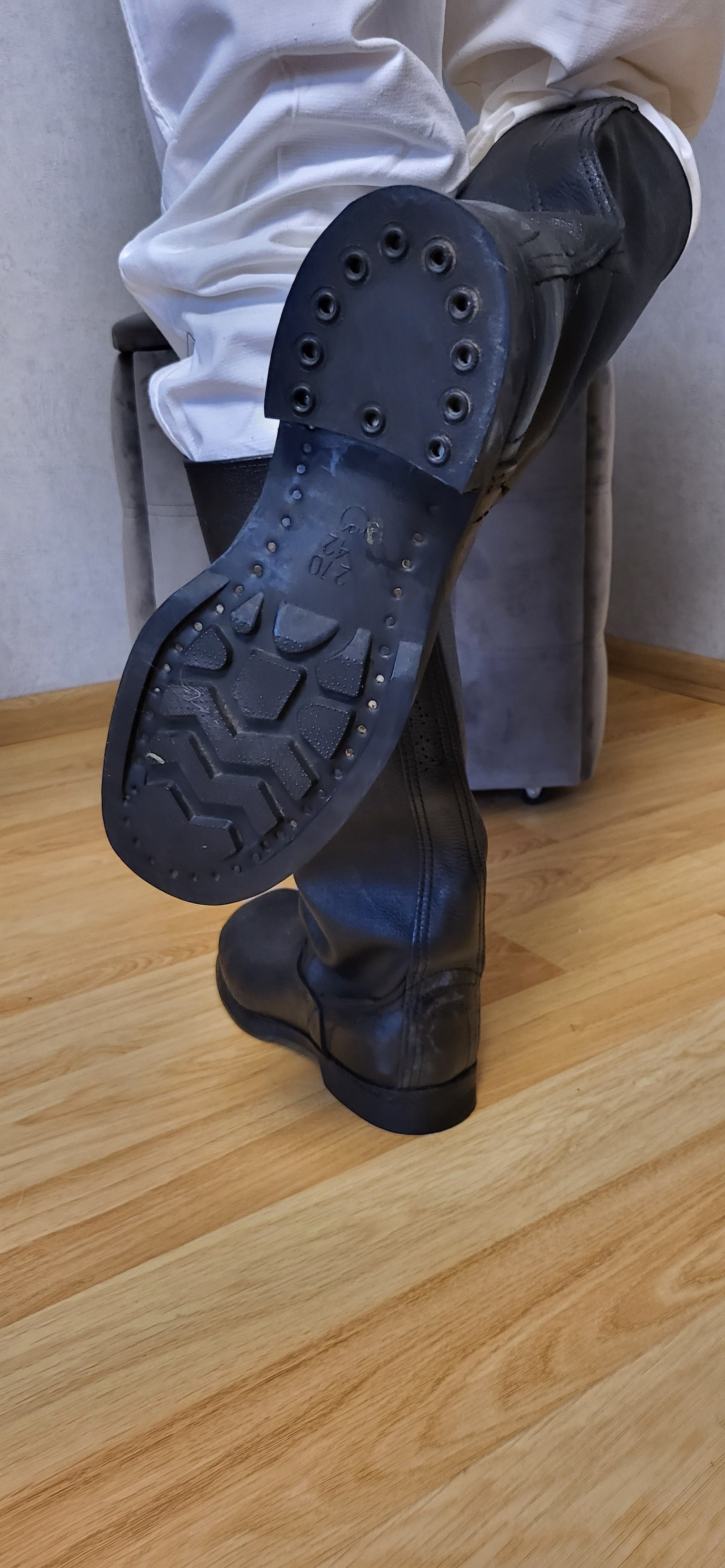 Vintage USSR Tall Kirza Boots Classic Soviet High Black Kirza Boots